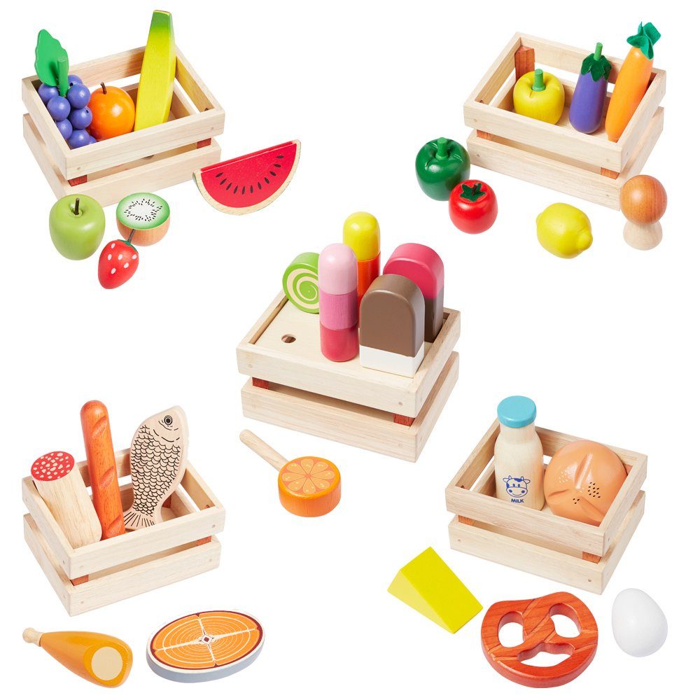 howa Kaufladensortiment, (35-tlg., aus Holz), Obst, Gemüse, Backwaren, Milchprodukten, Fisch, Fleisch, Wurst und Eis