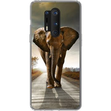 MuchoWow Handyhülle Elefant - Straße - Tiere - Sonnenuntergang - Landschaft, Phone Case, Handyhülle OnePlus 8 Pro, Silikon, Schutzhülle
