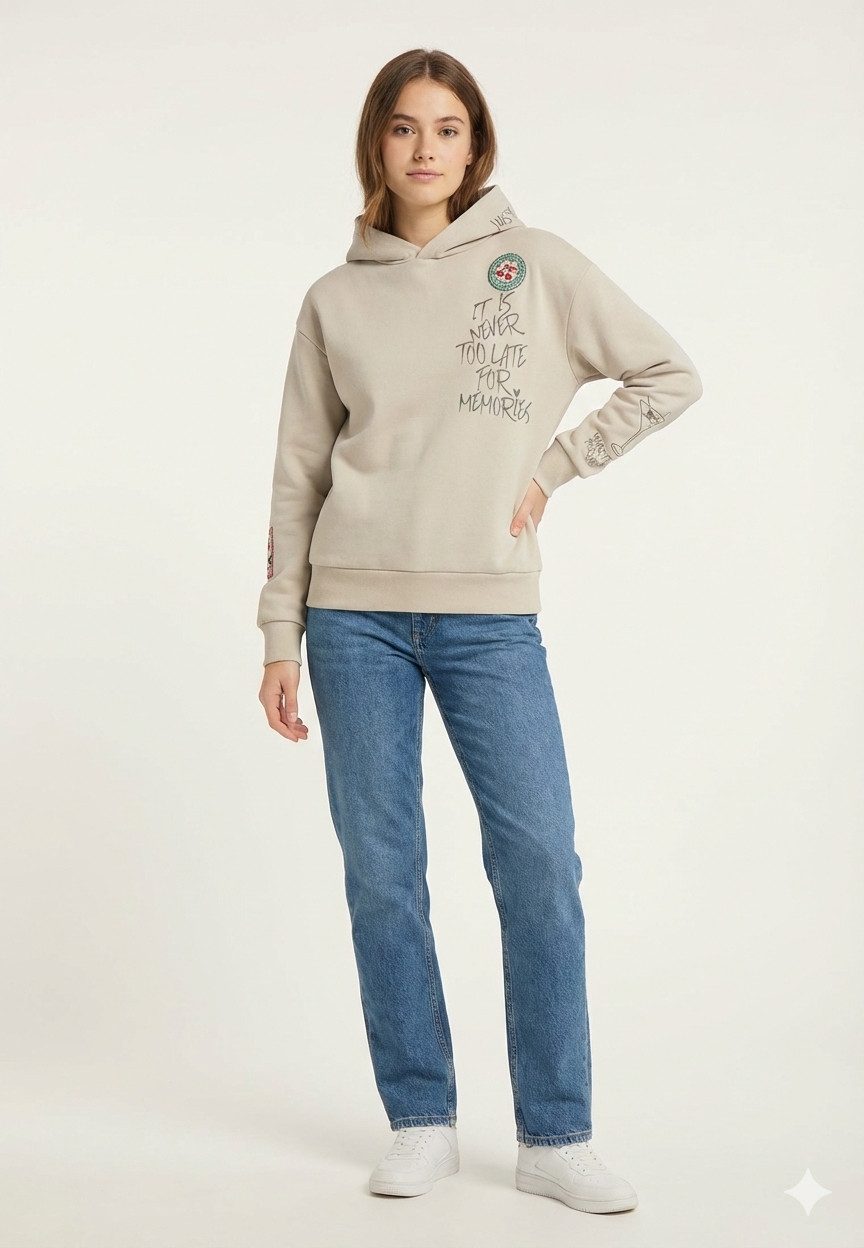 Eight2Nine Hoodie Handschriftliches Zitat & Blütenstickerei Design (1-tlg) günstig online kaufen