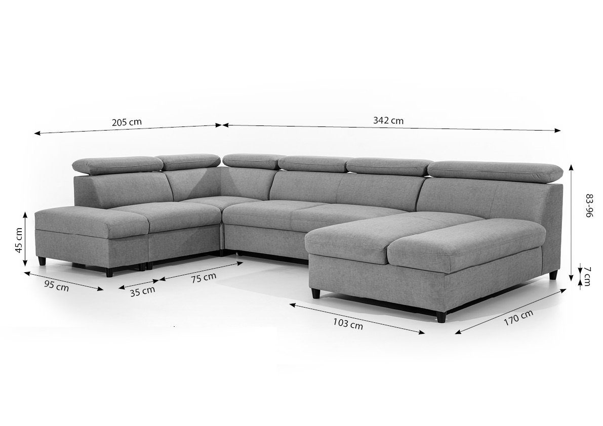 Fun Möbel Stoff Sofa 3 x Inkl. und Sand Bettkasten in Rundumbezug Esito, ANTON Wohnlandschaft Schlafsofa Schlaffunktion