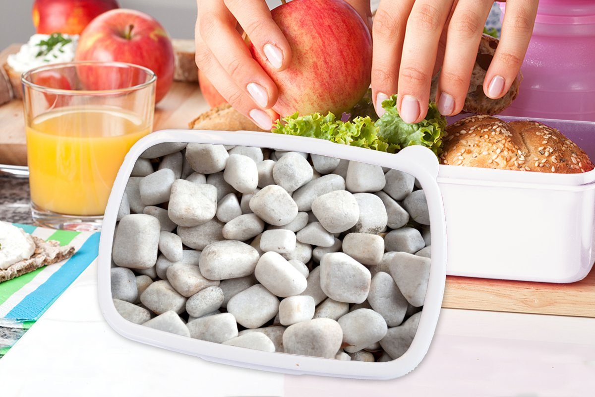 MuchoWow Lunchbox Steine Mädchen für - Kinder und Weiß, Brotbox und - Kunststoff, Erwachsene, Schotter Jungs Brotdose, (2-tlg), für