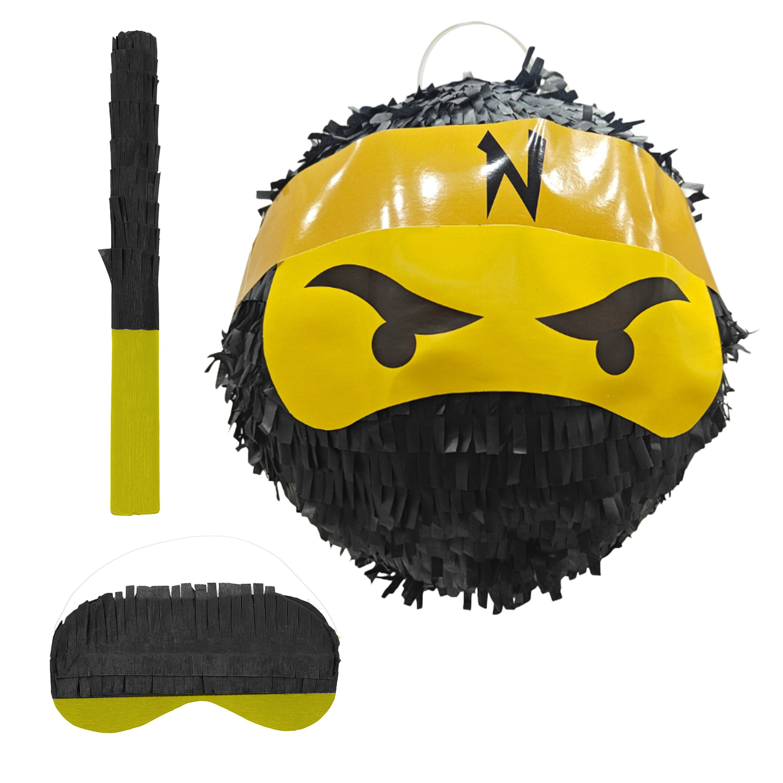 relaxdays Pinata Set Ninja mit Stab & Maske, schwarz
