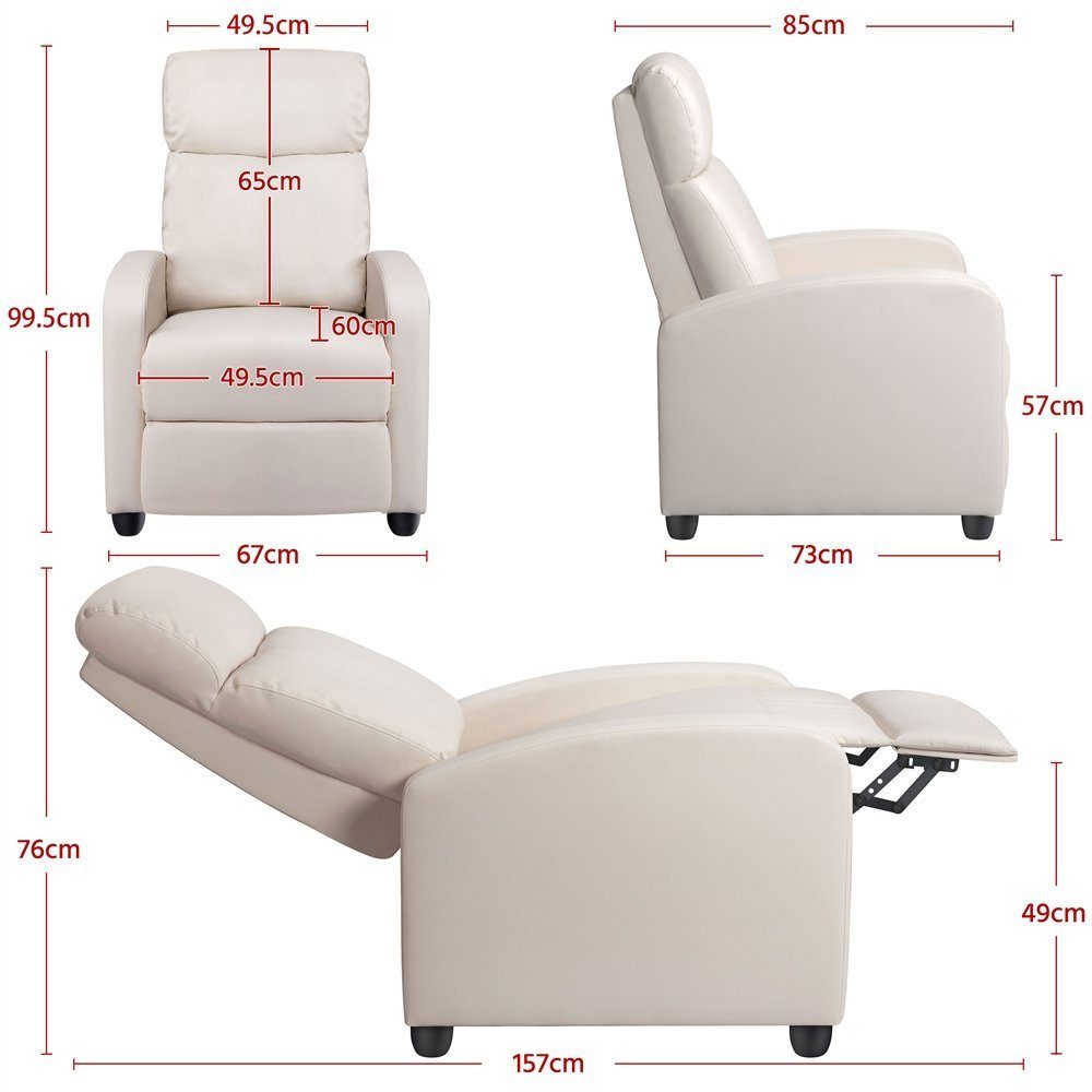 Yaheetech Relaxsessel, mit Liege-Funktion, Kunstleder, Beige beige | verstellbar