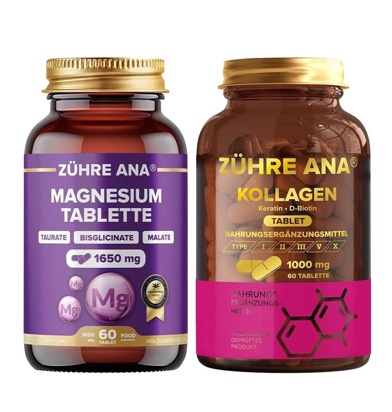 Zühre Ana® Kollagen & Magnesium–Praktische Ergänzung für eine bewusste Tagesrouti Kapseln, 160 g, Vegane Kombination für den Alltag, ohne Aroma