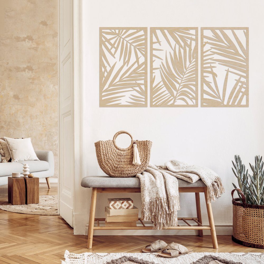 WANDStyle Wanddekoobjekt "Farn" aus Holz (3 St), Pappel