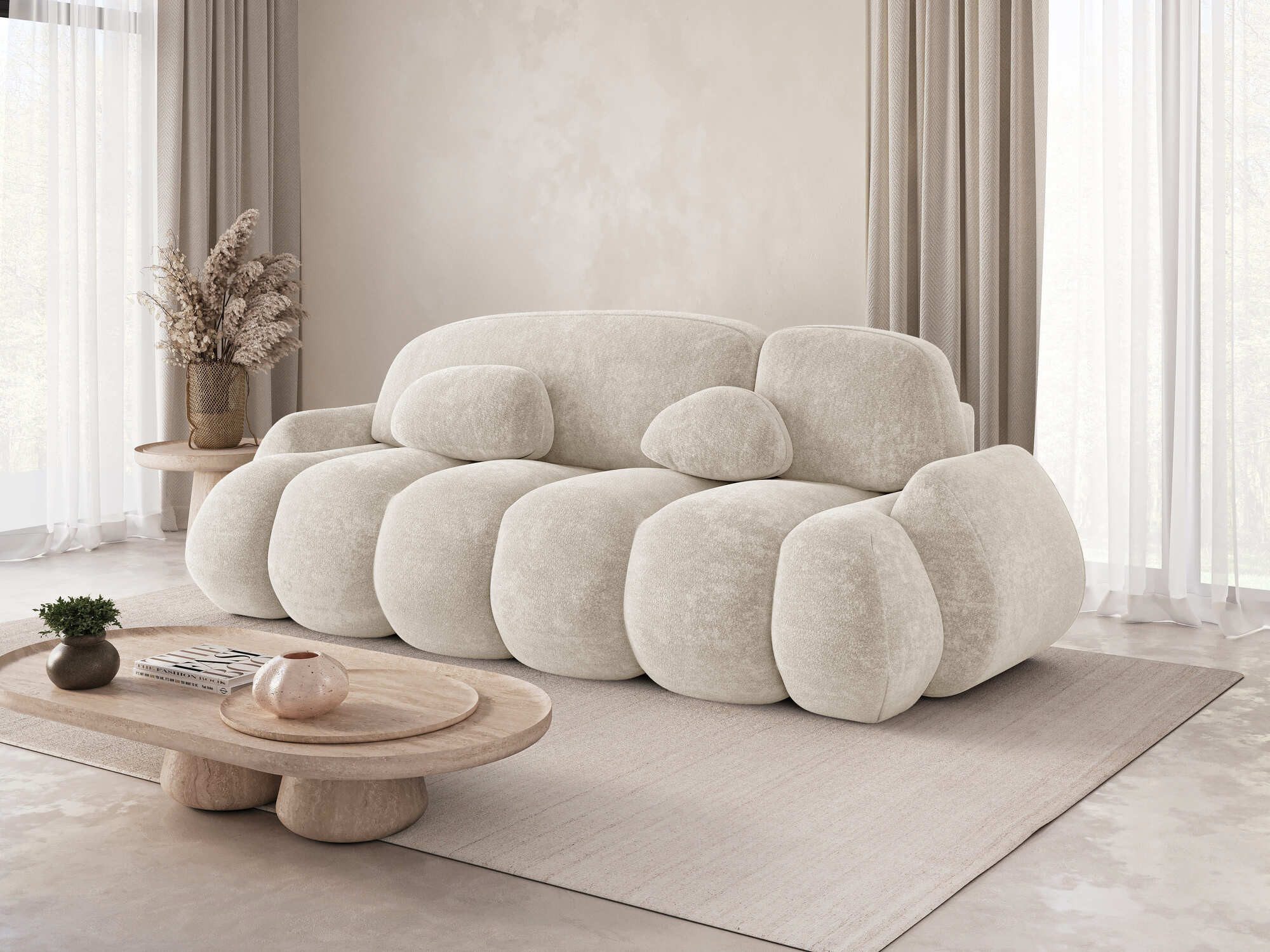 MOEBLO Schlafsofa STONE, Sofa mit Schlaffunktion und Bettkasten, Couch Polstermöbel Sitzmöbel 3-Sitzer-Sofa Stoffsofa - Hellbeige Sofa, Farbe Cloud Dancer, (BxHxT): 270 x 103 x 113 cm