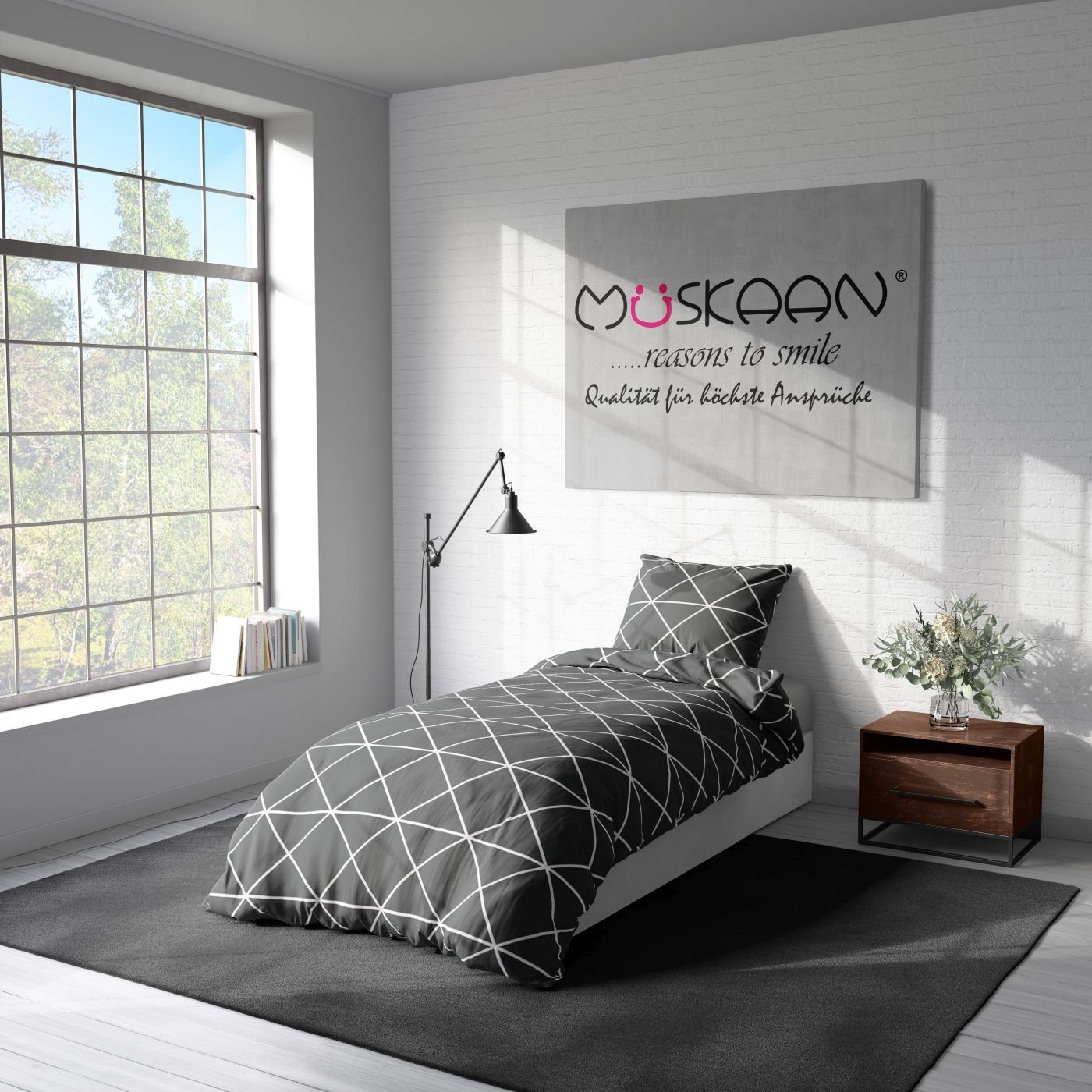 soma Bettwäsche Set Renforcé 135x200 Baumwolle Triangle anthrazit, Renforcé, 2 teilig, Geschenkidee atmungsaktiv weich sale Reißverschluss Partner Sommer – Bild 2 von 4