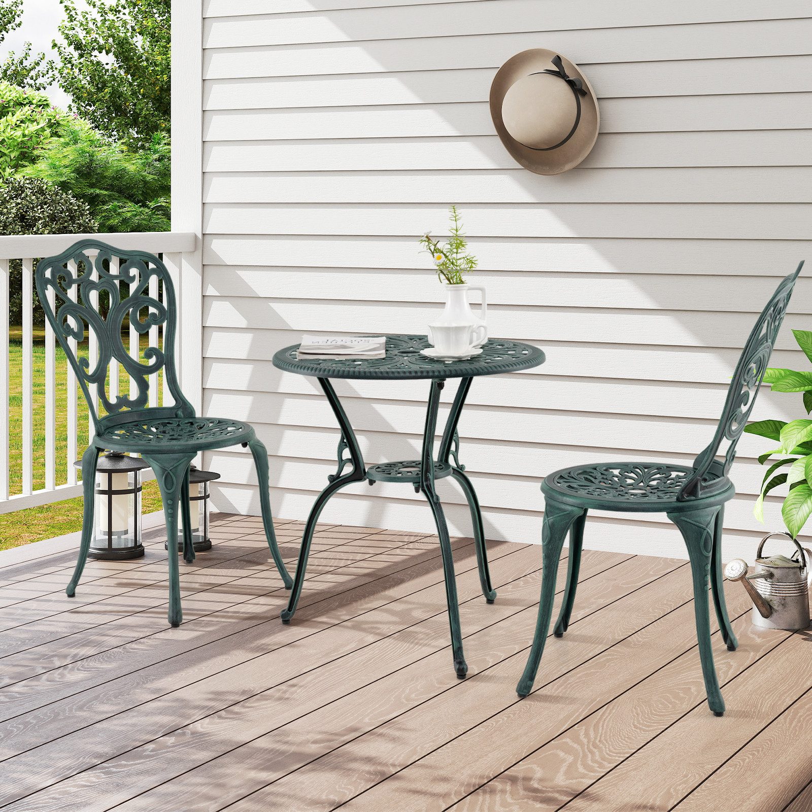 COSTWAY Balkonset, (3-tlg), Terrassengarnitur mit 2 Bistrostühle, Löchern, Balkonmöbel-Set