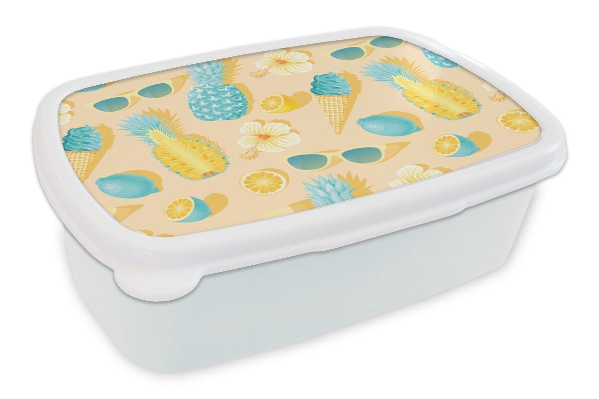 MuchoWow Lunchbox Sommer - Muster - Gelb, Kunststoff, (2-tlg), Brotbox für Kinder und Erwachsene, Brotdose, für Jungs und Mädchen weiß