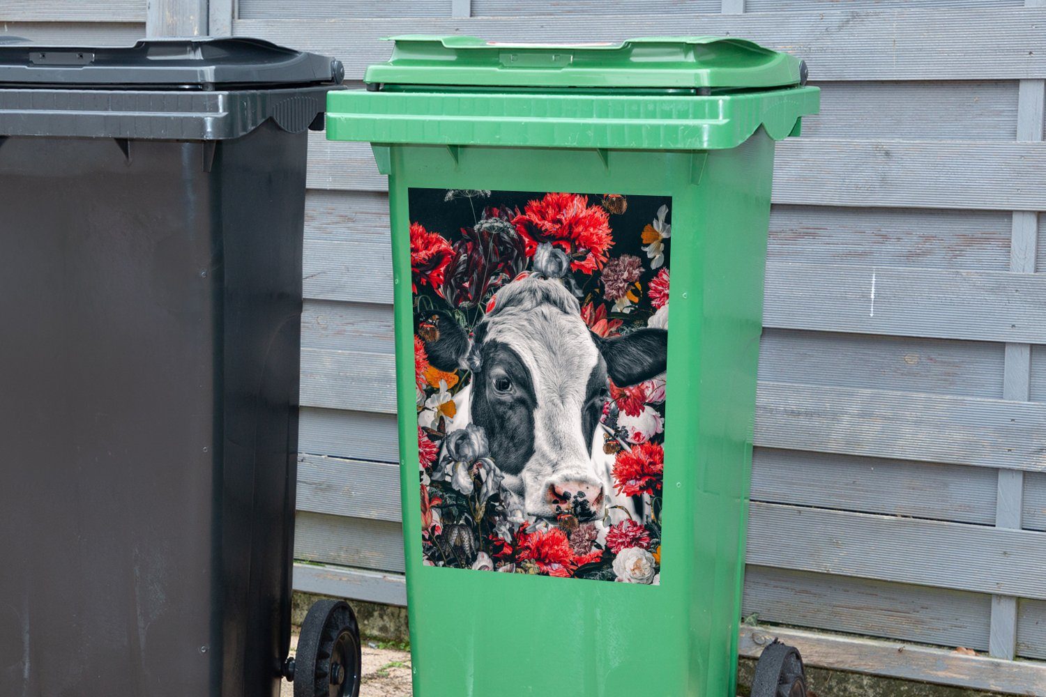 - Abfalbehälter - St), Kuh Mülltonne, Sticker, Zeichnung Wandsticker Rot Mülleimer-aufkleber, Container, MuchoWow (1
