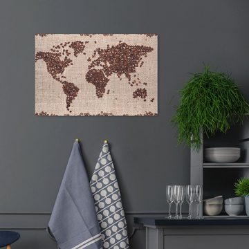 wandmotiv24 Leinwandbild Weltkarte Kaffee, Abstrakt (1 St), Wandbild, Wanddeko, Leinwandbilder in versch. Größen