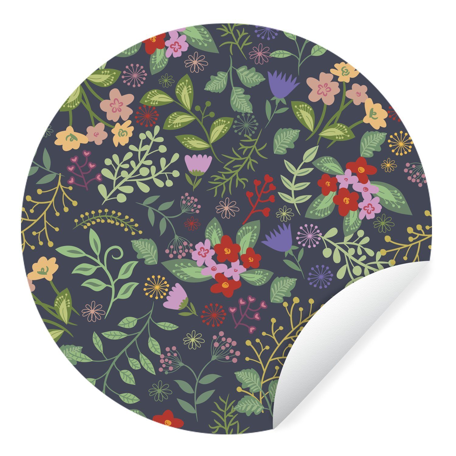 Rund, Tapetenkreis MuchoWow Illustration (1 für Wandsticker mit Farbe Eine florale Tapetenaufkleber, viel Wohnzimmer Kinderzimmer, St),