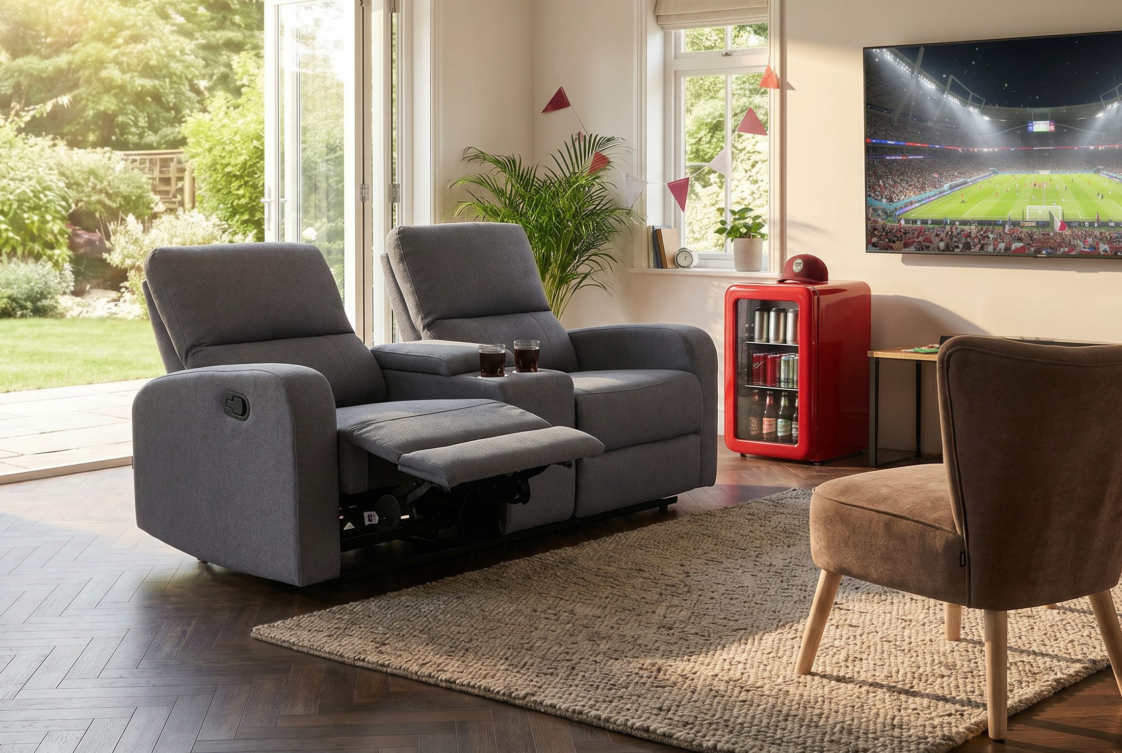 Home affaire 2-Sitzer TOURNAY, 2er-Kinosofa, Liegesofa, TV-Sessel, Multimedia-Sofa, mit manueller Relaxfunktion, Getränkehalter, Staufach