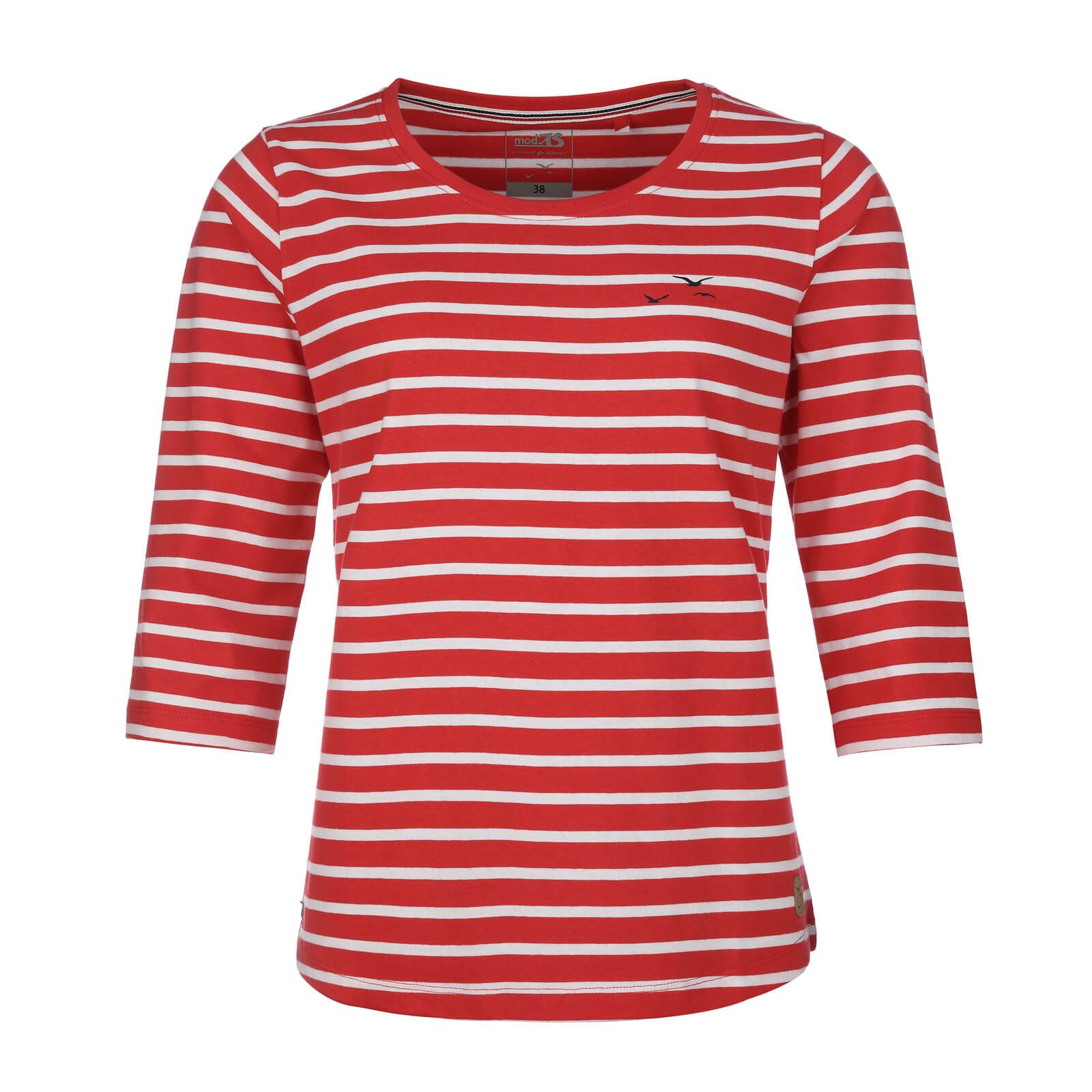 modAS 3/4-Arm-Shirt Damen 45902 Bretonisches Shirt 3/4-Arm Rundhals Ringelshirt Baumwolle Streifenshirt atmungsaktiv & hautfreundlich, Maritimer Tragekomfort