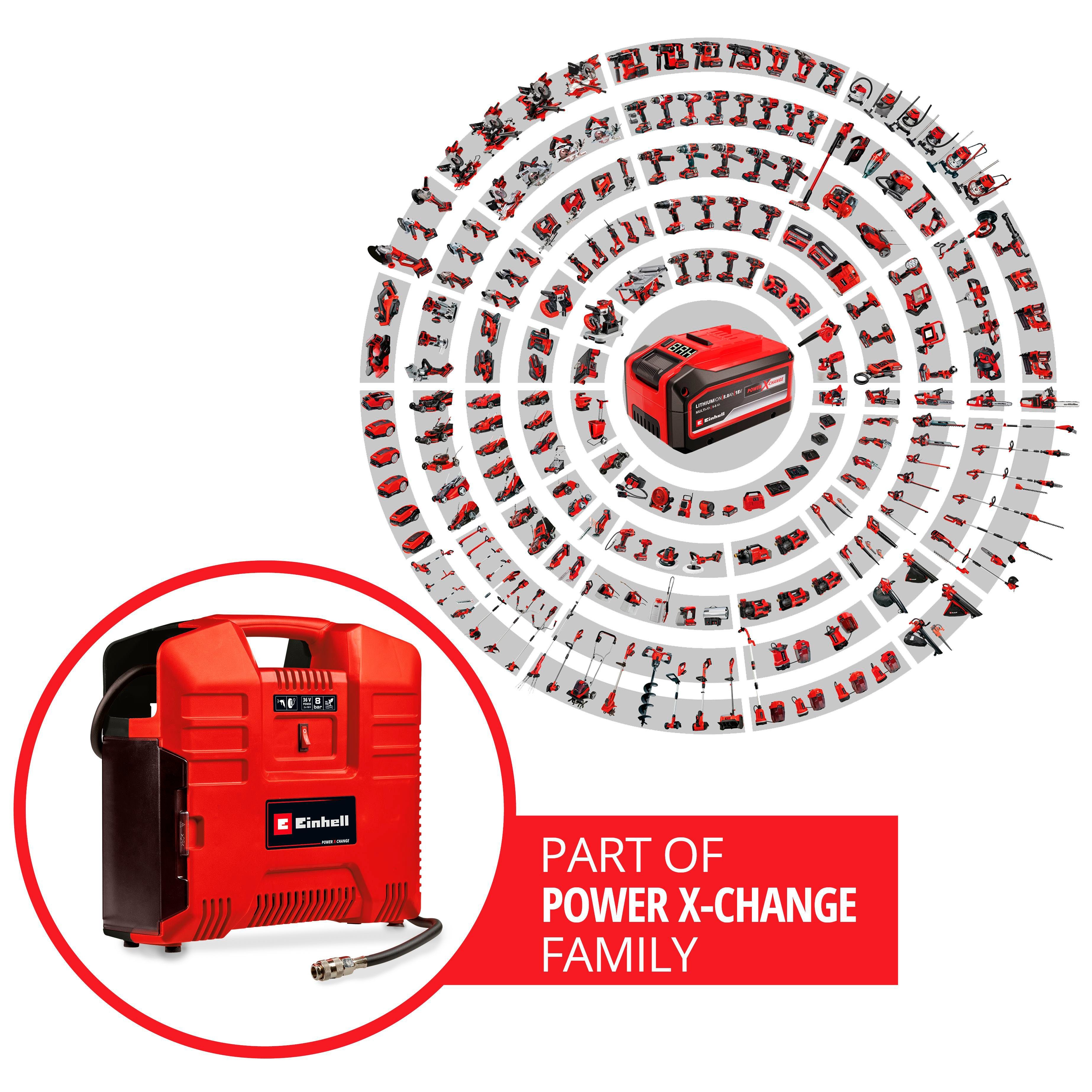 Einhell Koffer-Kompressor OF und 36/8 TE-AC bar, Ladegerät ohne Set-Solo, Li 8 max. Akku