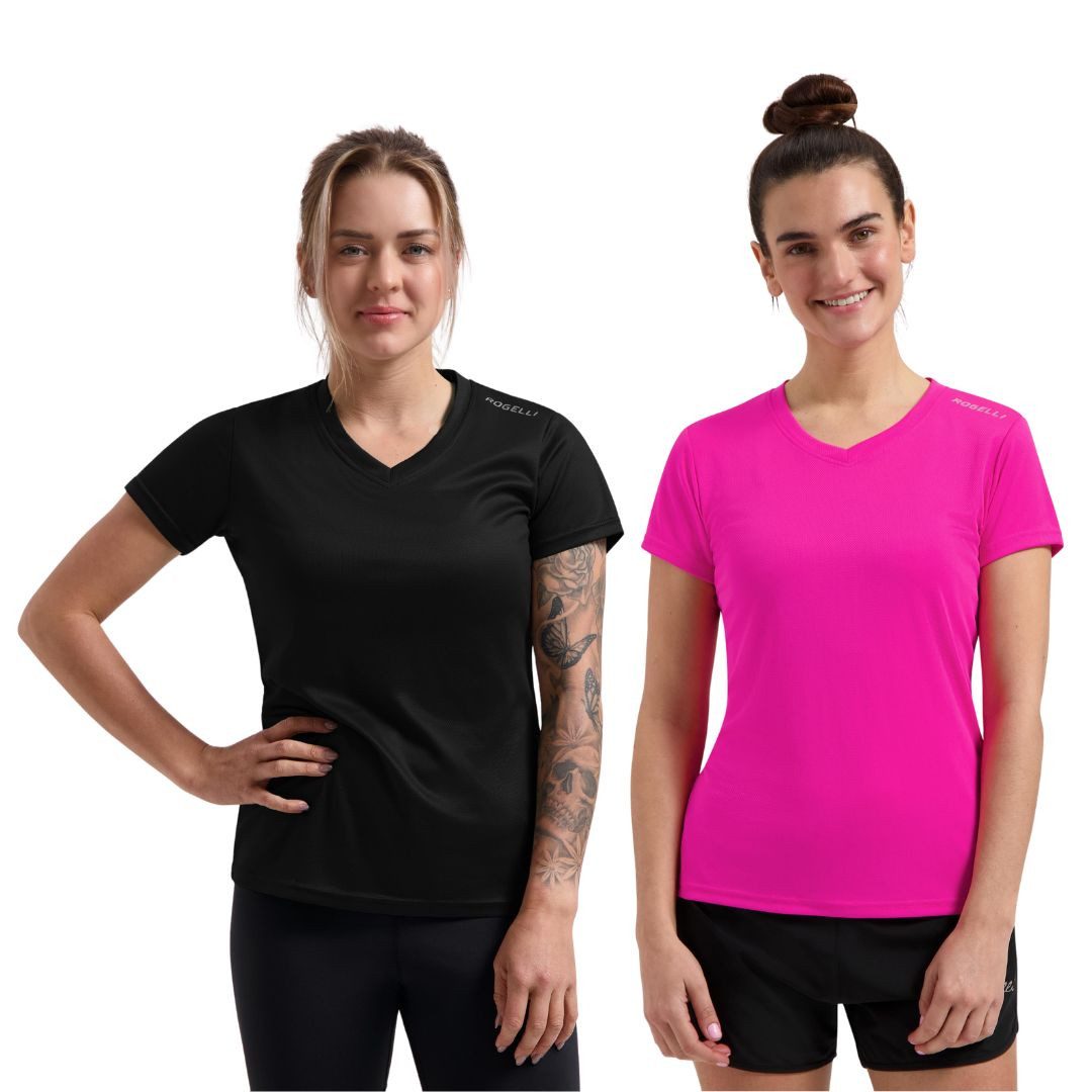 Rogelli Funktionsshirt Laufshirt Damen Atmungsaktives Kurzarmshirt 2er-Pack