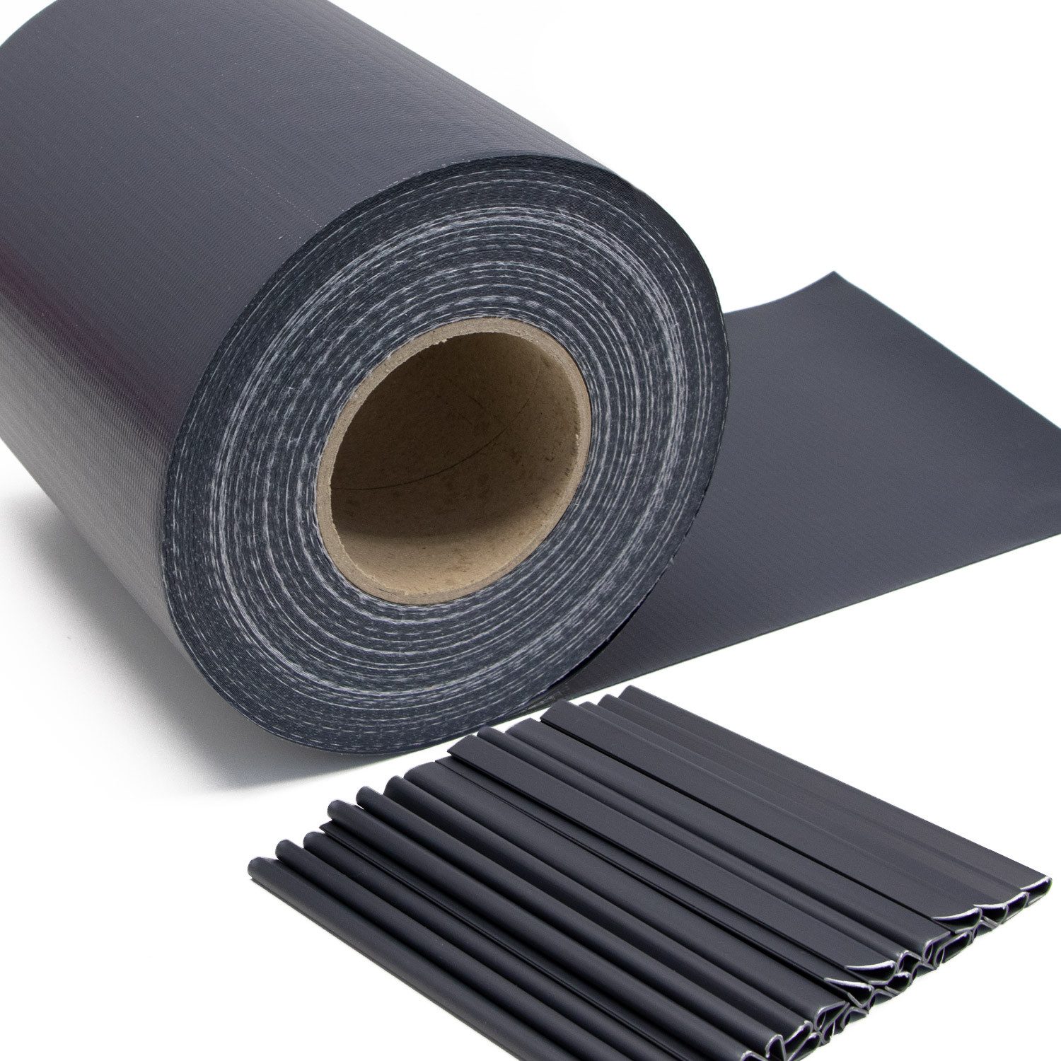 M MERCEO Sichtschutzelement, 50m Zaun Sichtschutz-Streifen/PVC Grau-anthrazit/H=19cm inkl.40 Clips