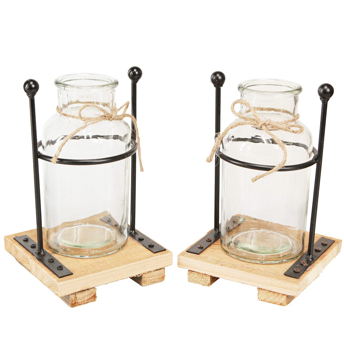 Viana Tischvase Deko-Vasen Glas Flaschenvase auf Holzsockel Vintage 12×12×20cm, 4 Stü