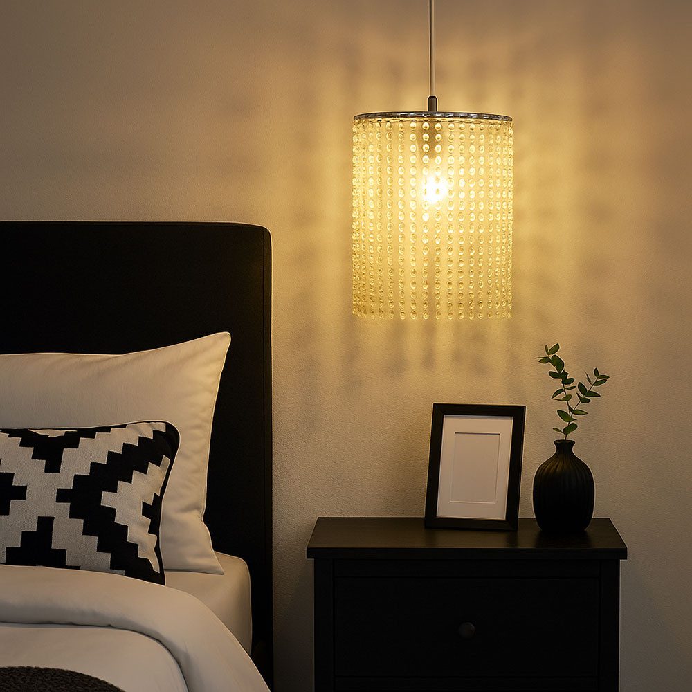 etc-shop Pendelleuchte, Leuchtmittel nicht inklusive, Hängeleuchte Wohnzimmerleuchte Kristalllampe E27 Textil Schlafzimmer