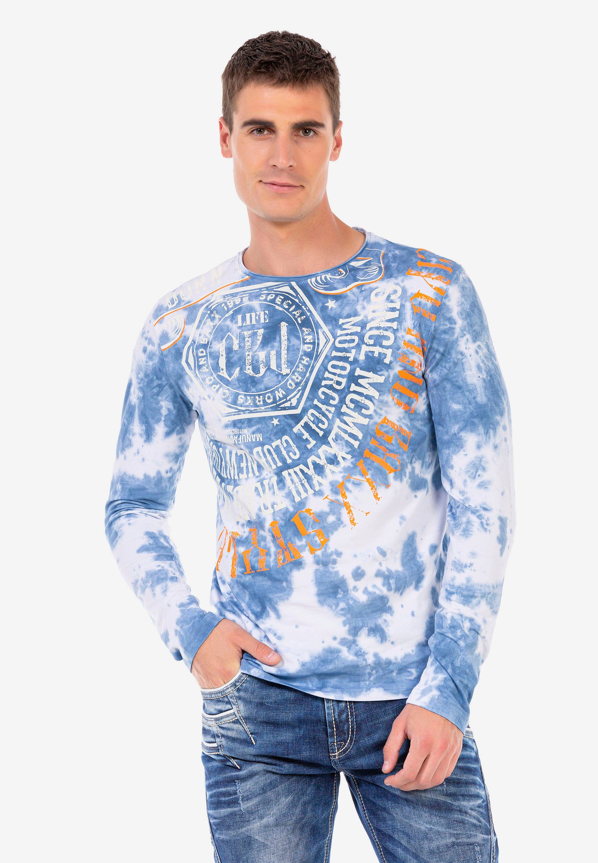 Cipo & Baxx Langarmshirt mit trendigem Frontprint blau