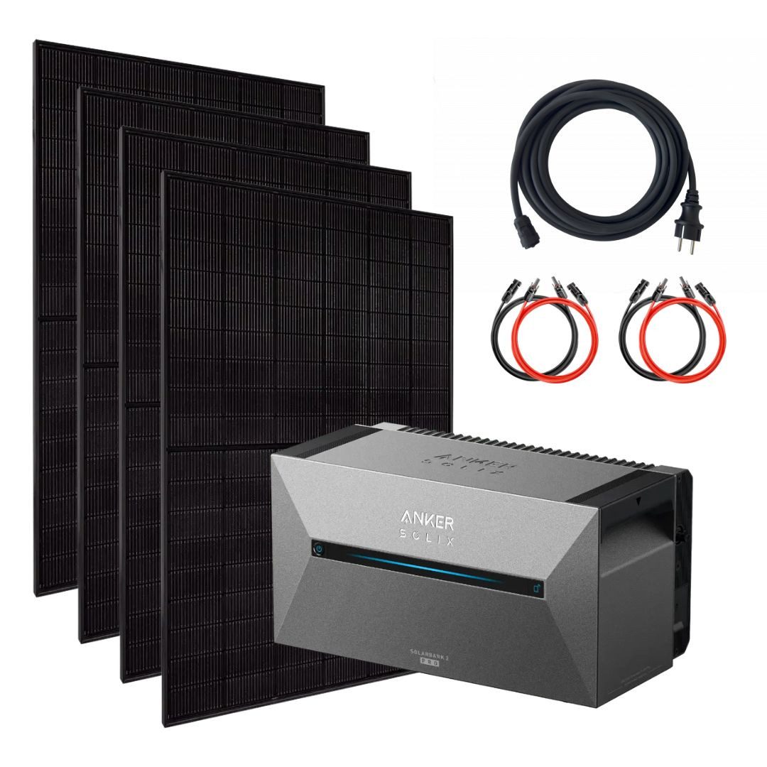 MyVoltaics Balkonkraftwerk Solaranlage 1760+ Watt - inkl. Anker SOLIX Solarbank 2 Pro (1,6 kWh), 1760 W, bifaziale Module (bis zu +30% mehr Modulleistung), (Set, 5-St., WLAN Wechselrichter und Steuerungseinheit integriert – anschlussfertig), Genehmigungsfrei, jetzt mit versandkostenfreier Lieferung