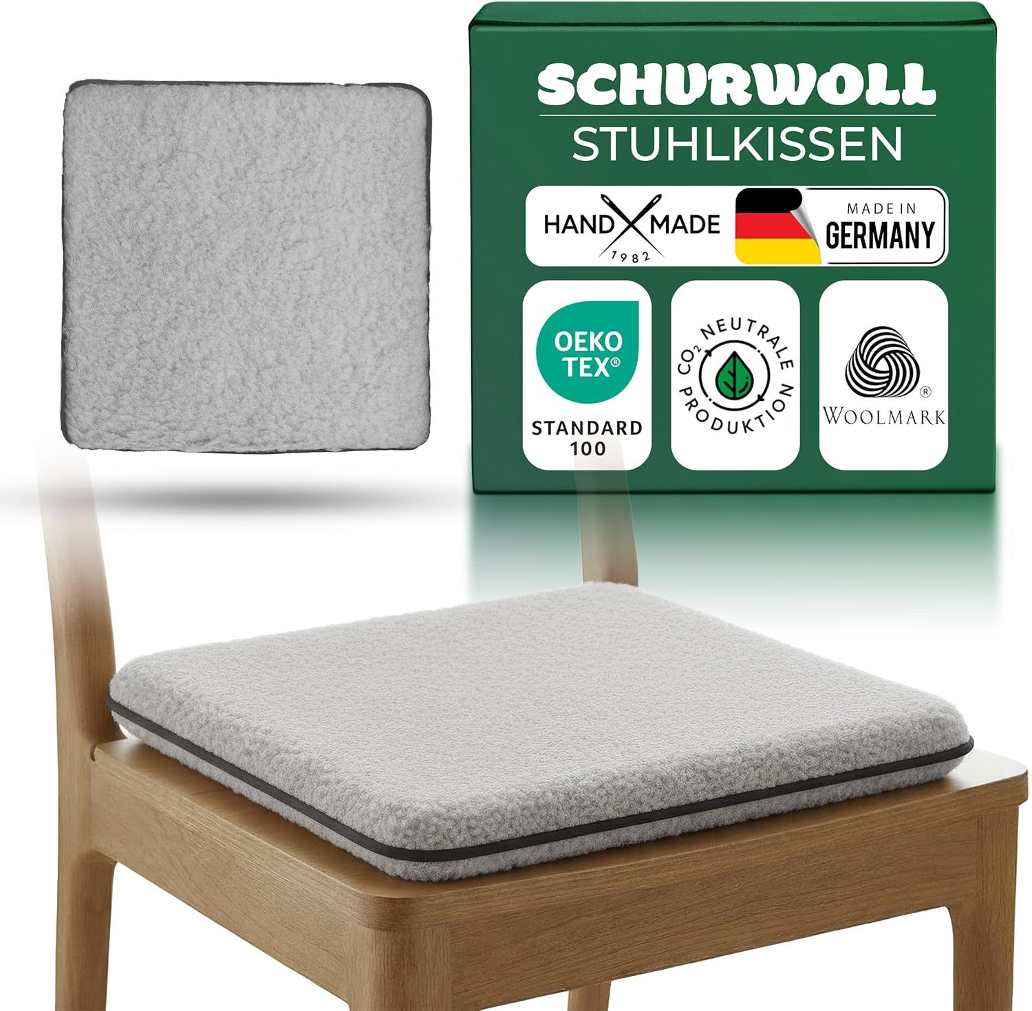 Novaliv Haltungskissen, 1-tlg., Novaliv 2er Set Sitzauflage Wolle 38 x 38 cm grau, beidseitig Schurwol