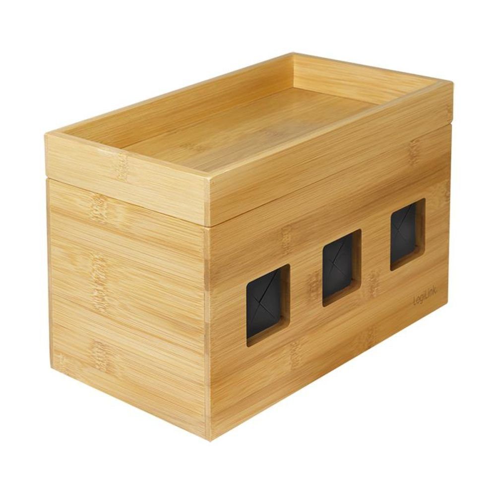 LogiLink Kabelbox KAB0076, 255 x 140 x 165 mm, aus Bambus, Holzbox, Kabelmanagement, Kabelordnung, für Kabel und Steckdosenleisten