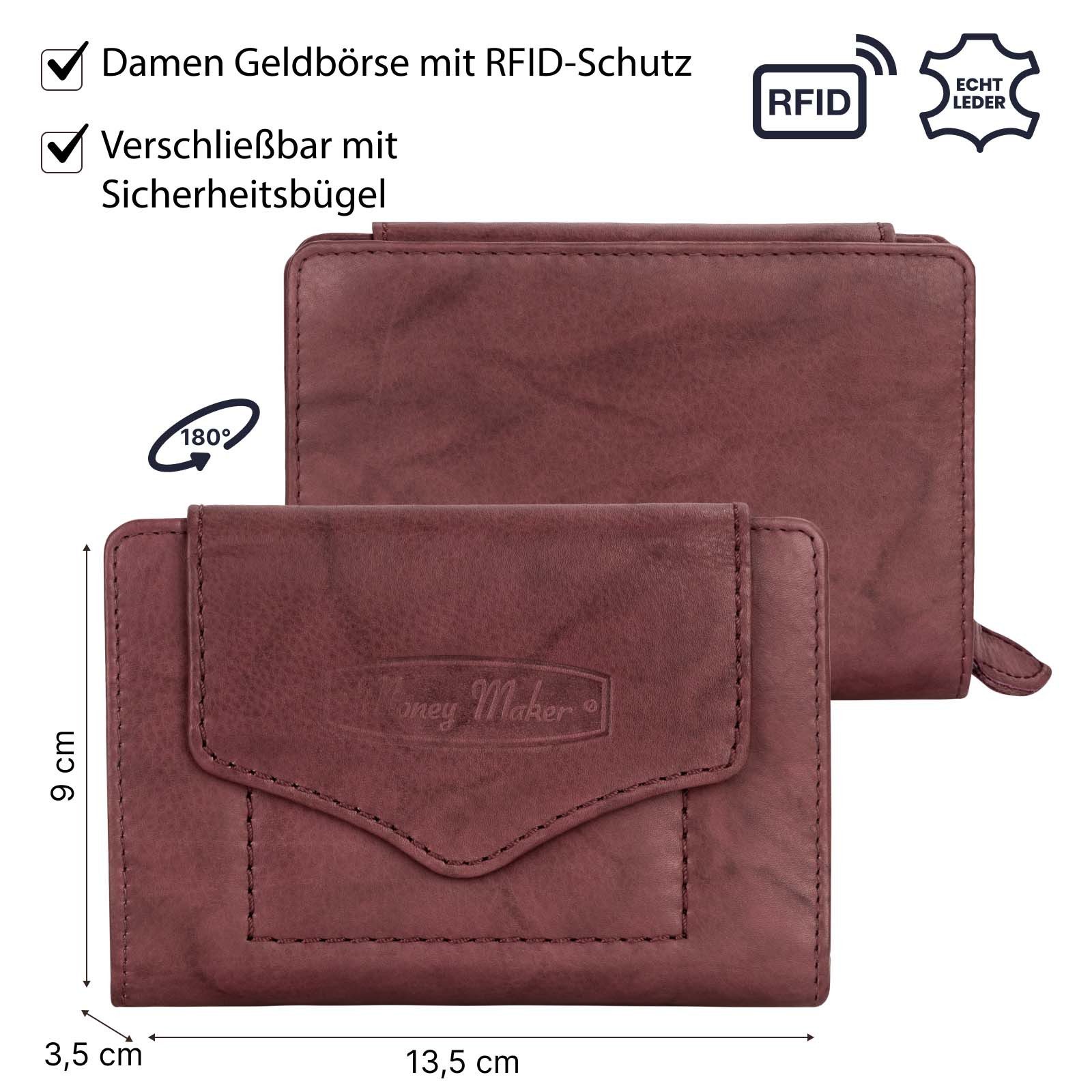 Money Maker Geldbörse RFID Damen Geldbörse Portemonnaie Geldbeutel Damenbörse Leder, Damen Geldbörse klappbar mit Drückknopf Portemonnaie Geldbeutel