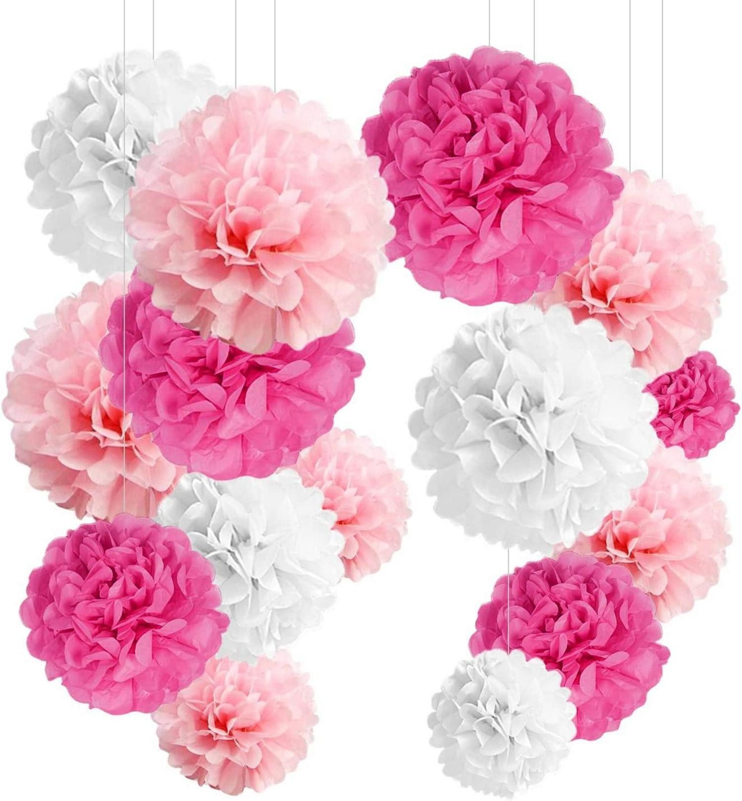 Hängedekoration 24er Pompons Deko Rosa Seidenpapier Pompoms Hochzeitsdeko Taufe