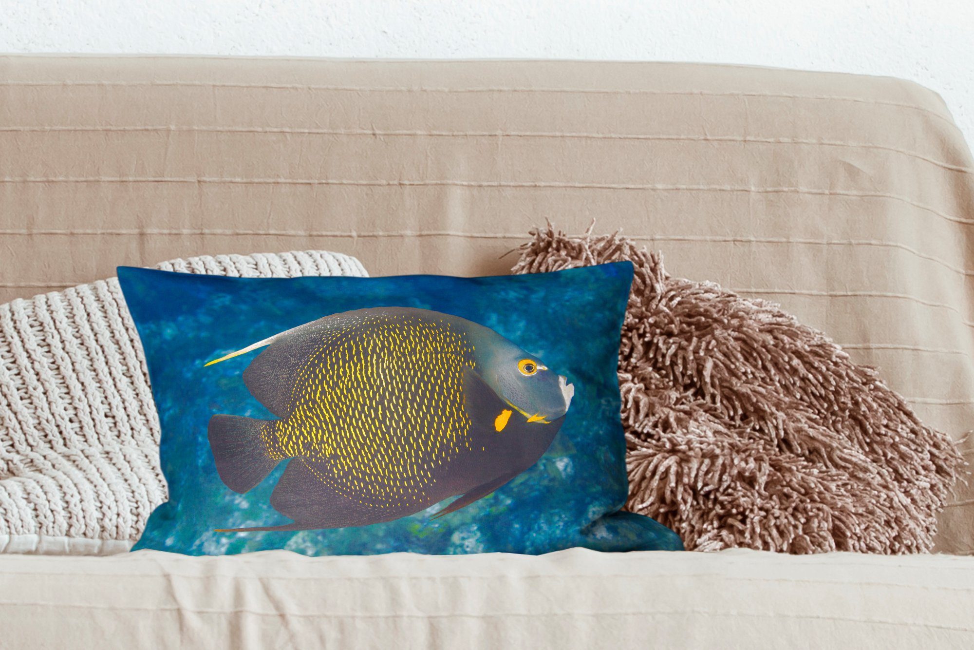 Fische mit Korallen, - Dekoration, Dekokissen Füllung, Dekokissen - Zierkissen, Wohzimmer Tropisch Schlafzimmer MuchoWow