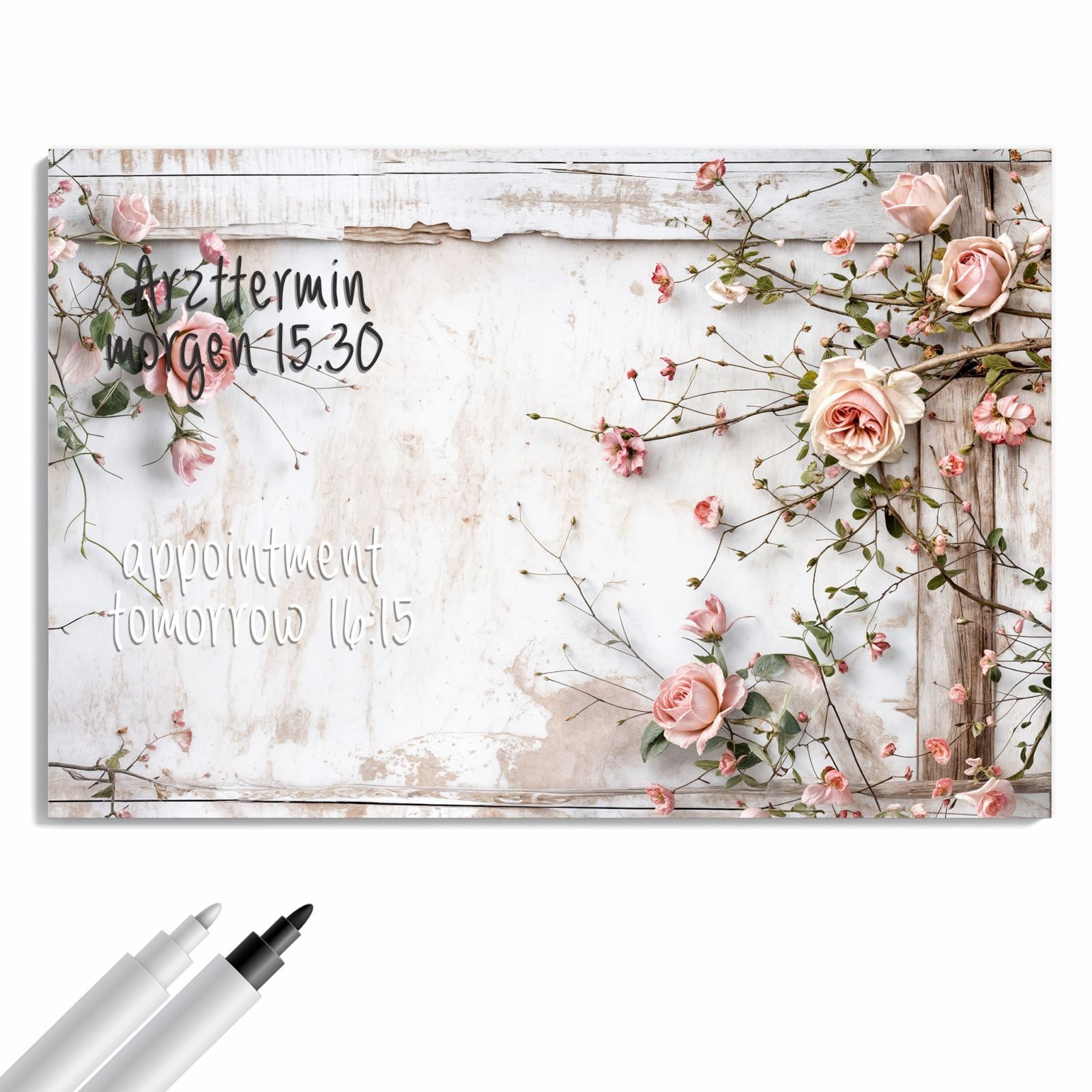 Primedeco Memoboard Metall Rosenblüten Eleganz – beschreibbar & magnetisch, (Inklusive Stift, Magnete und Montagematerial, 1-tlg., 9 verschiedene Größen), Magnetisch und Beschreibbar