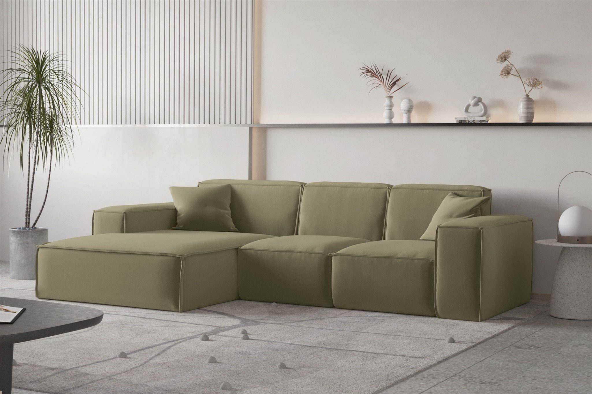 oder Möbel CELES PREMIUM inkl. Links in Ecksofa Stoff, mane Ecksofa Designersofa 2 Zierkissen Rechts Fun