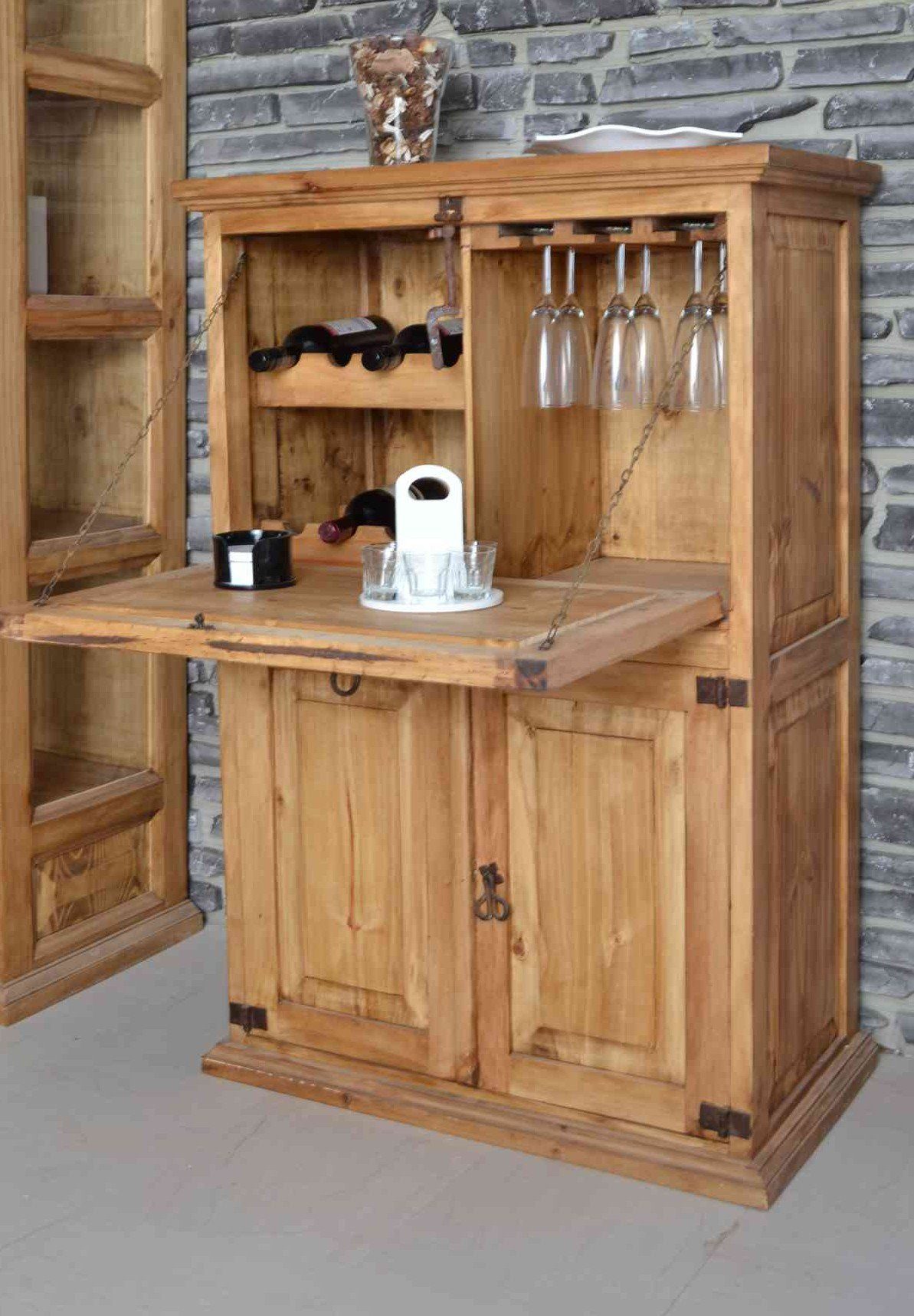 MiaMöbel Barschrank Mexico aus massivem Pinienholz Honig