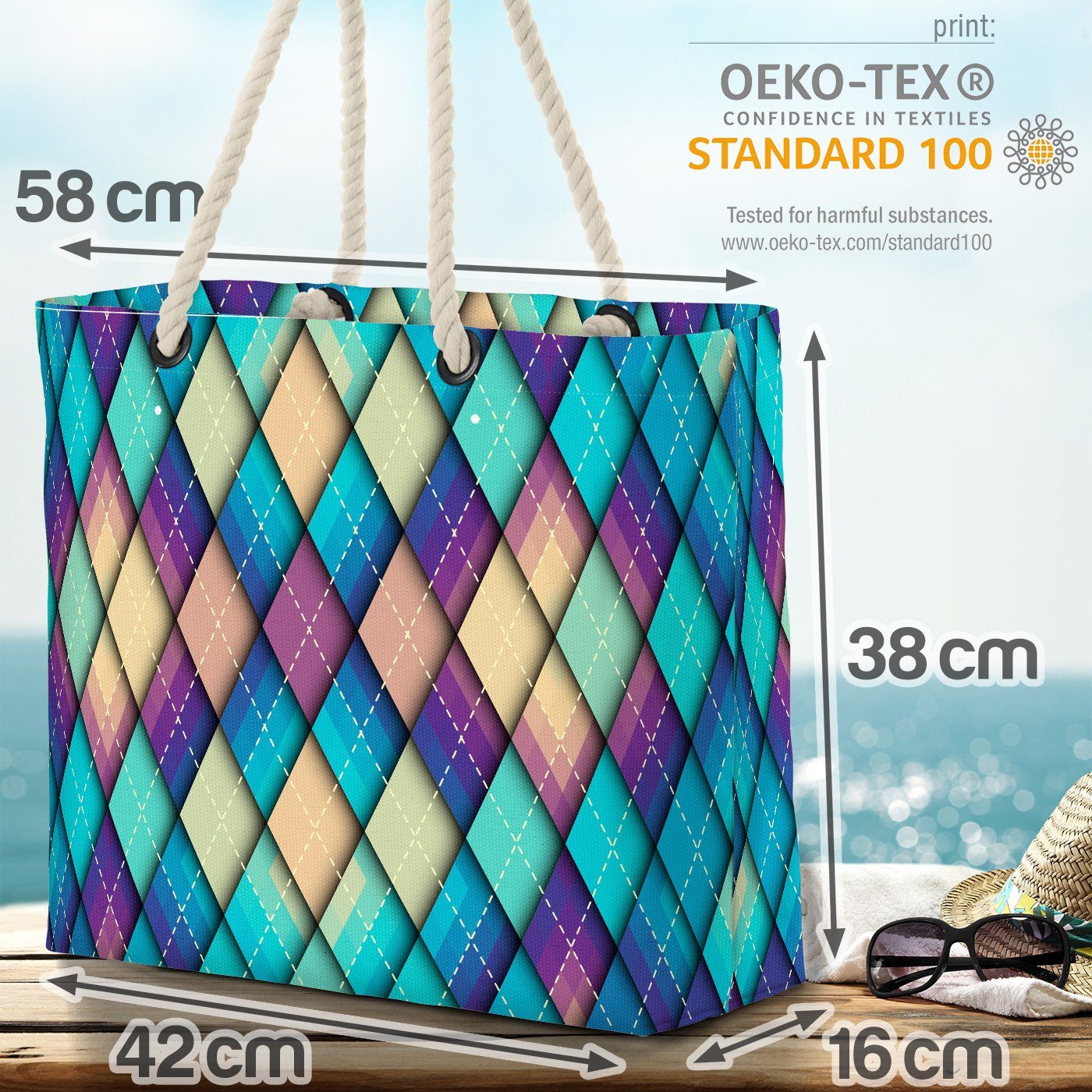 (1-tlg), farben Beach Strandtasche gemustert Bag muster Diamantenmuster geometrisch VOID verlauf buntes