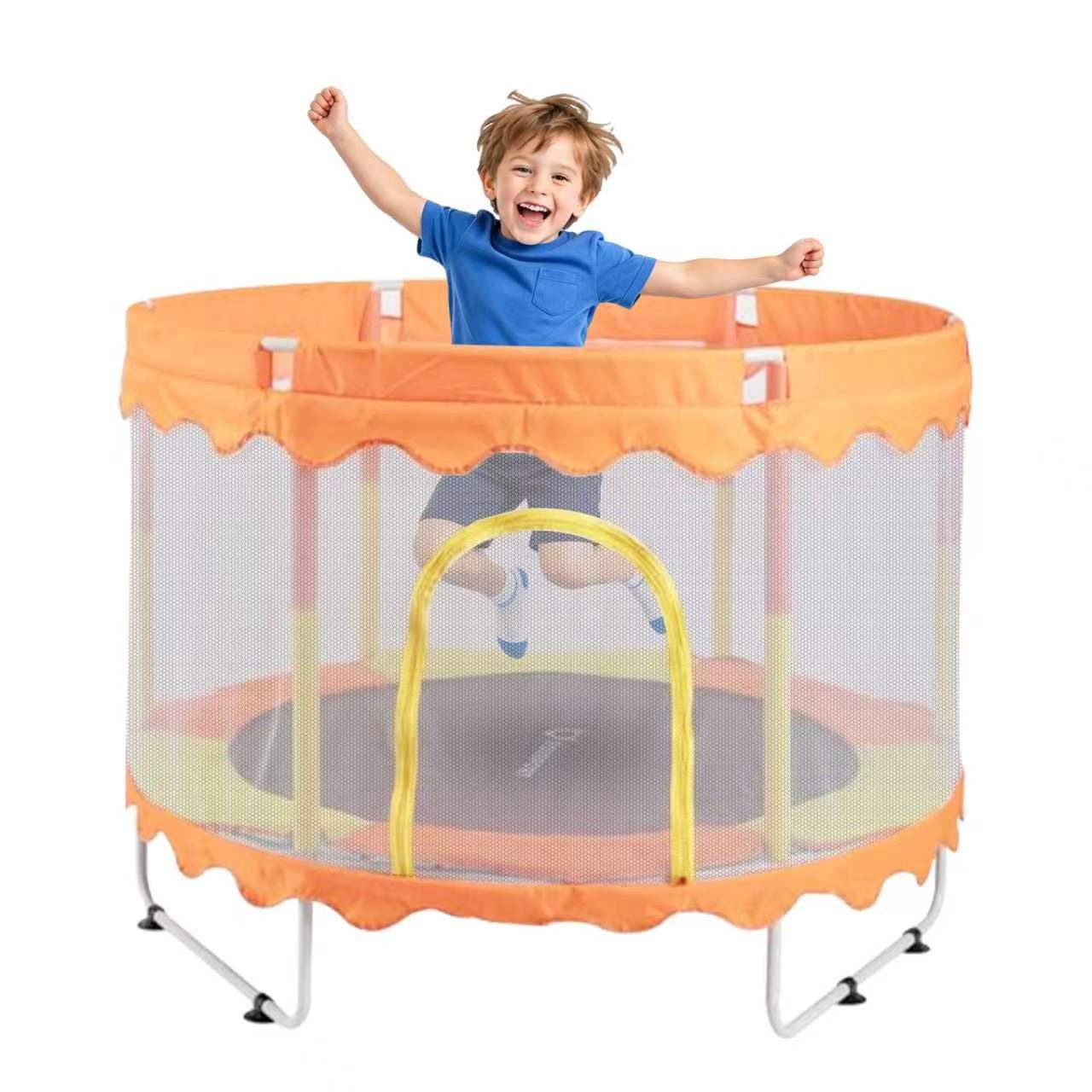 FOXSPORT Kindertrampolin, Gartentrampolin, Jumpingtrampolin, (150 × 150 × 110 cm (L * B * H), 150 tlg), Sicherheitsnetz mit Schaumstoff gepolstert, bis zum 150 kg