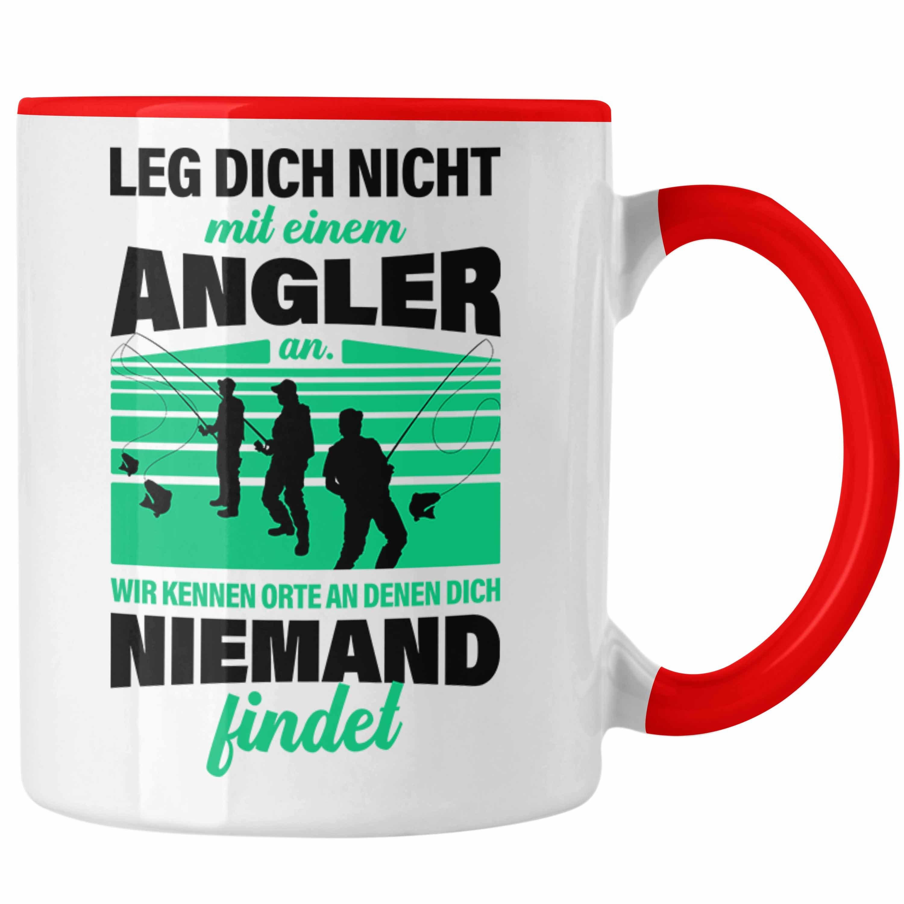 Trendation Tasse Trendation - Angler Tasse Geschenk für Männer Spruch Lustig für Fischer Geschenkidee Angeln Becher Rot | Teetassen