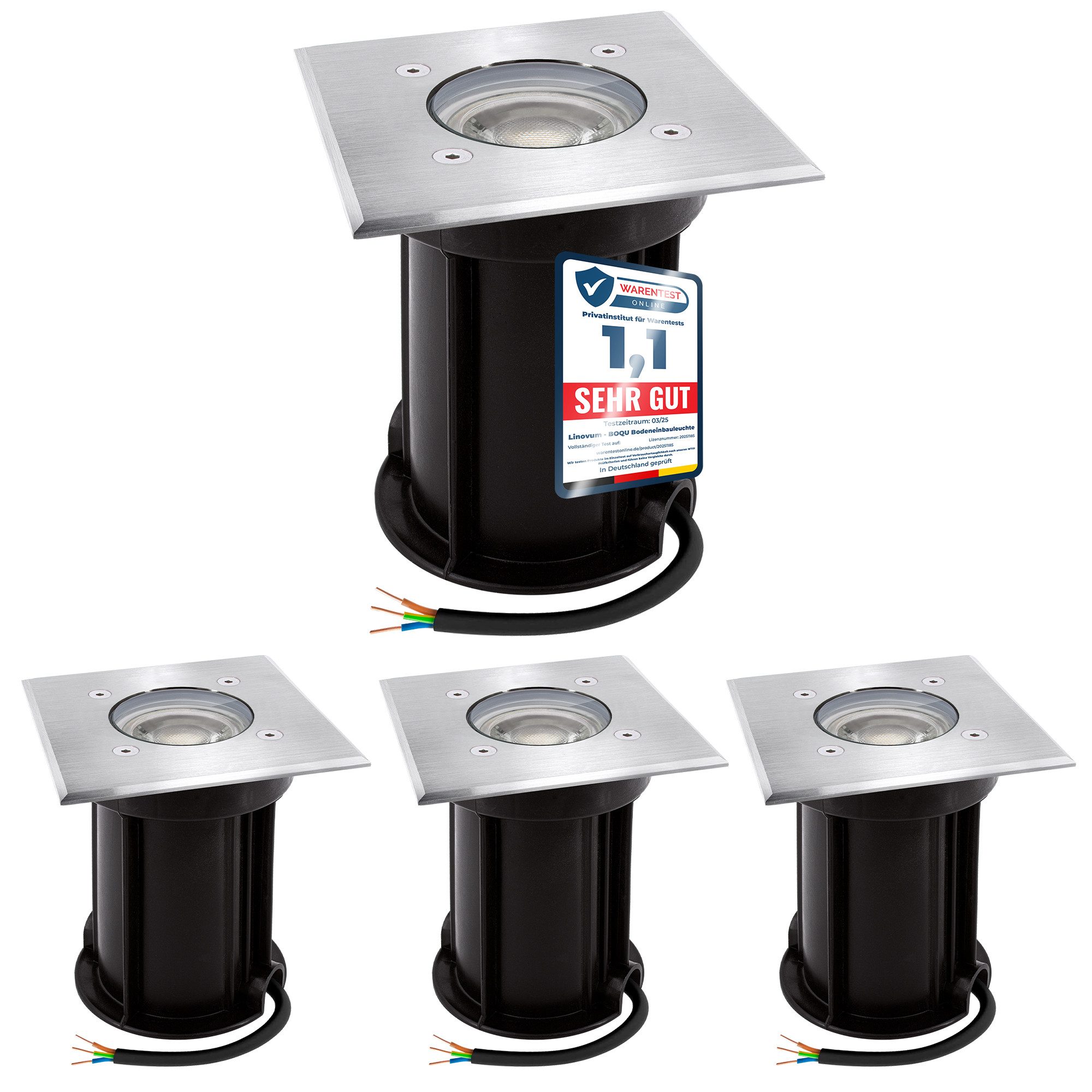 linovum LED Gartenstrahler BOQU Bodenstrahler quadratisch IP67 mit dimmbar 3CCT LED GU10 6W, Warmweiß bis Tageslicht