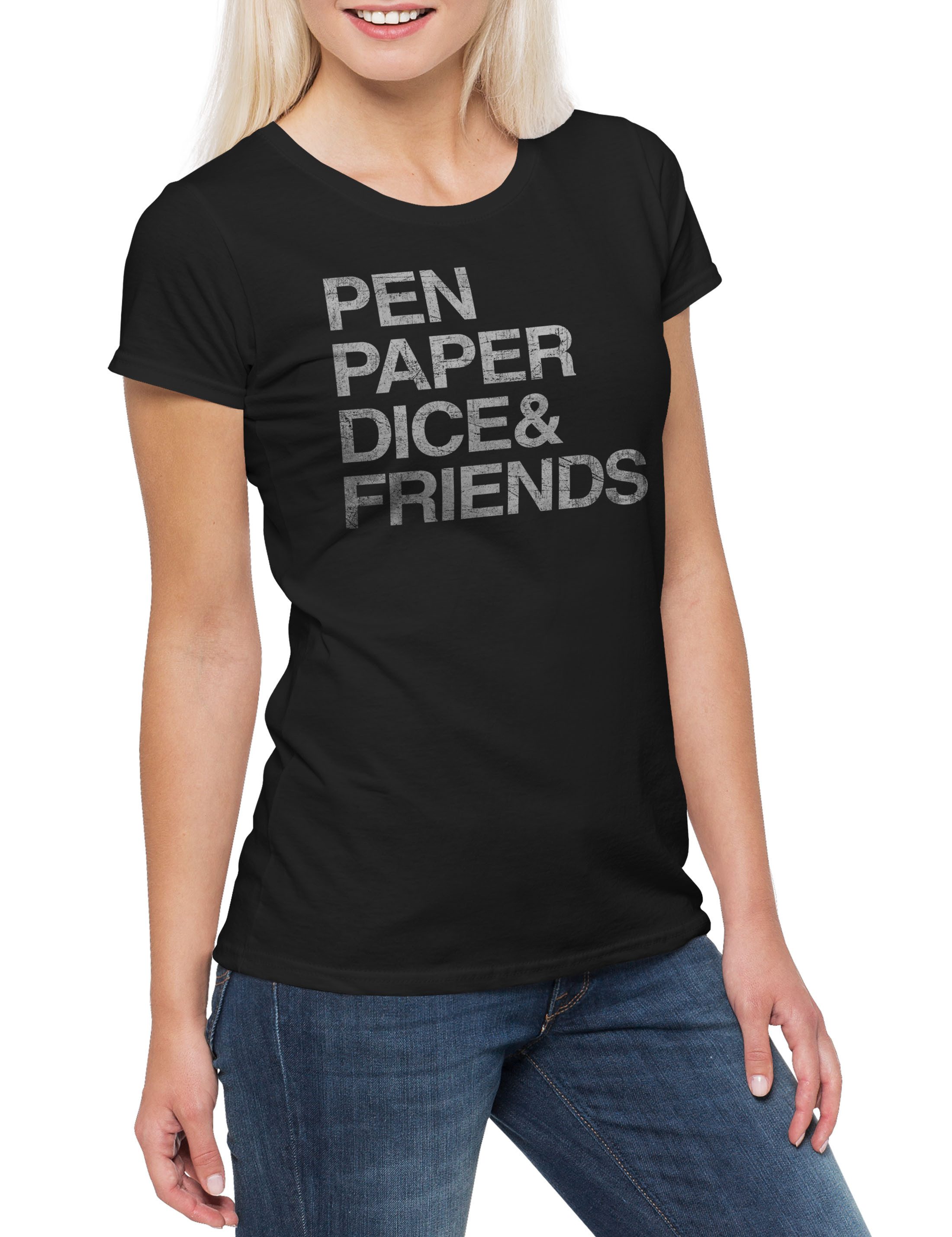 Print-Shirt Pen Paper Dice & Friends Damen T-Shirt Geek Nerd Dungeons Roleplay