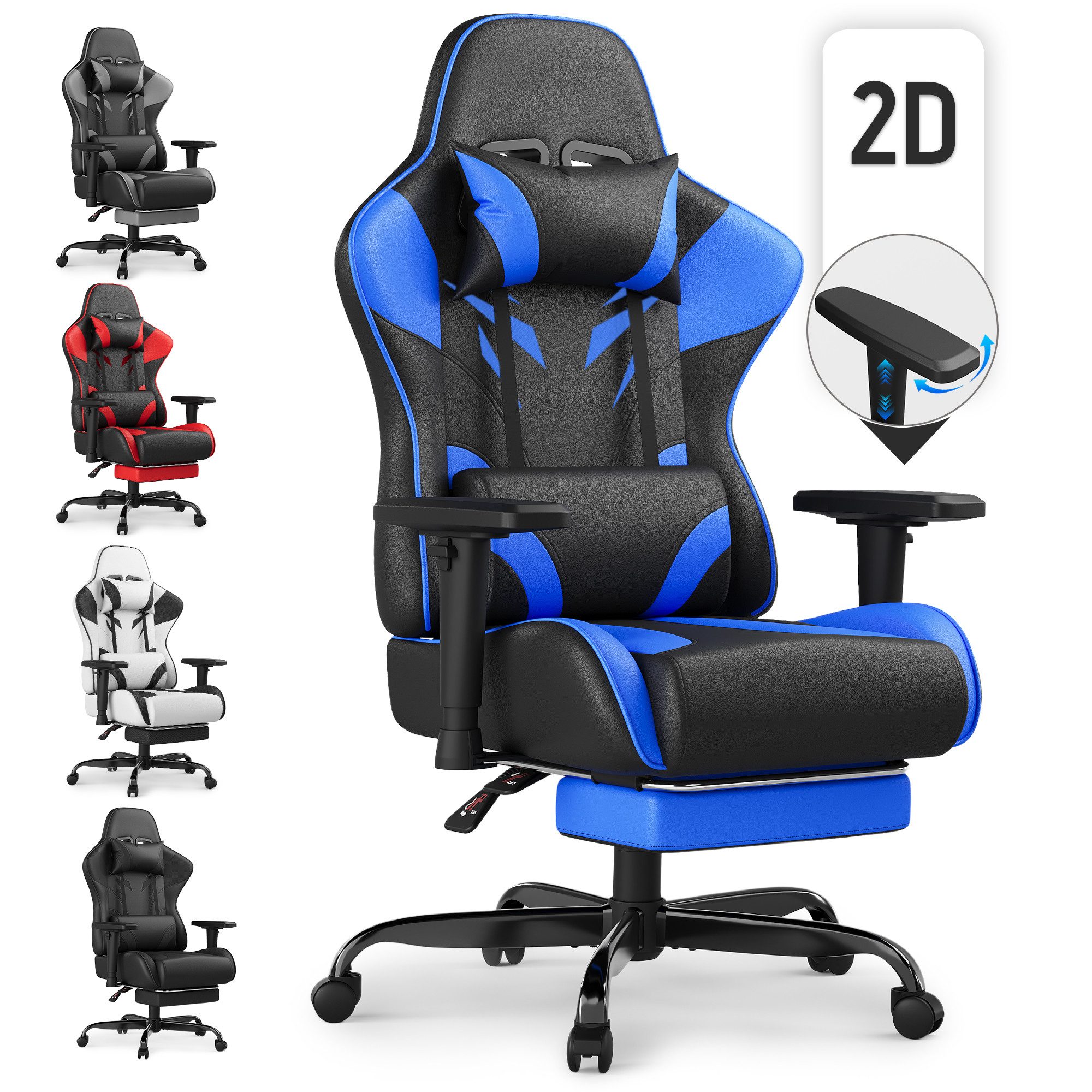 HOMALL Gaming-Stuhl Massage Gaming Stuhl mit Fußstütze 90-135° Rückenlehne einstellbar (Bürostuhl Ergonomisch,Verstellbarem Lenden- & Kopfkissen,mit Fußstütze), Ergonomischer Bürostuhl,Kopfstütze und Lendenstütze