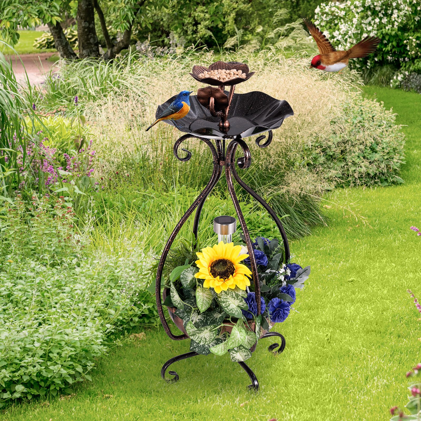KOMFOTTEU Vogeltränke, Vogelbad mit Solar Licht & Blumentopf-Basis günstig online kaufen