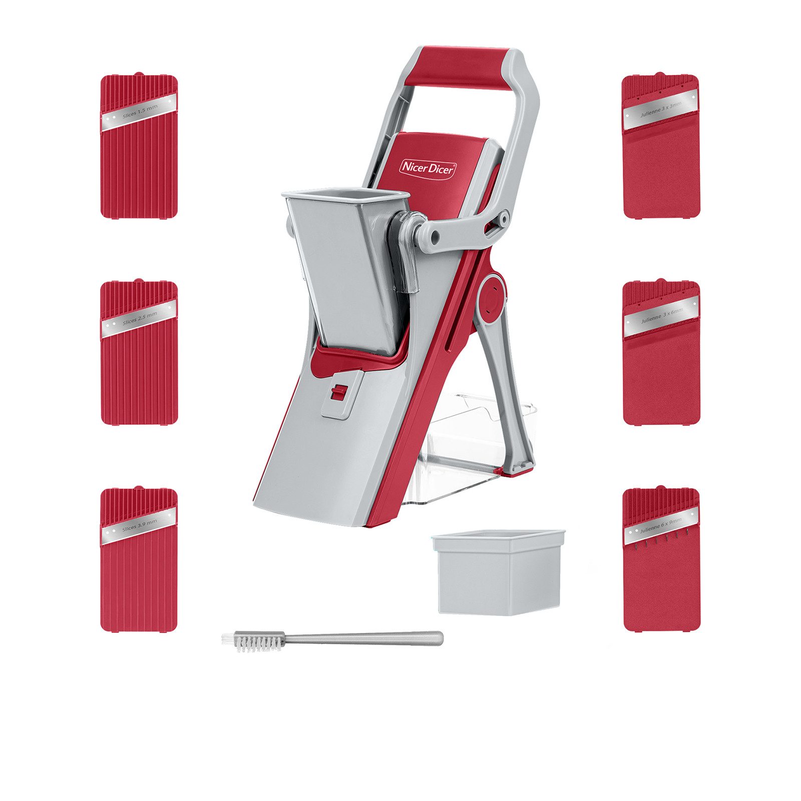 Genius Овощерезка Nicer Dicer Mando Gemüseschneider 12-tlg., Mandoline verstellbar, (mit Aufbewahrungsbox 6 Einsätze, Kartoffelschneider Zwiebelschneider), Vegetable Slicer Chopper für Scheiben Julienne mit Reininung Pinsel