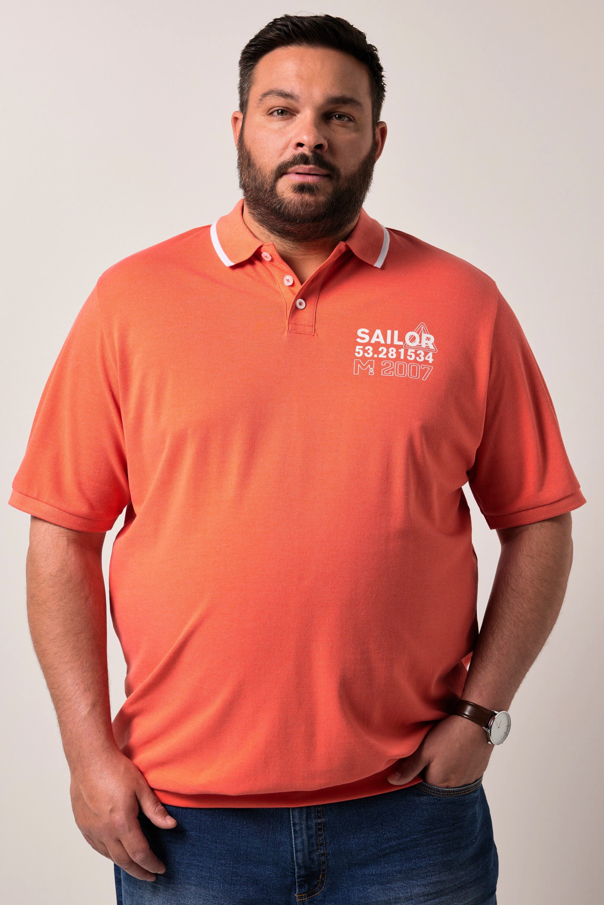 Poloshirt Poloshirt Bauchfit Halbarm Piqué Print