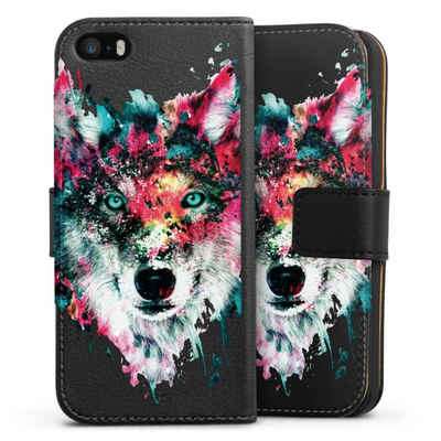 DeinDesign Handyhülle Riza Peker Wolf bunt Wolve ohne Hintergrund, Apple iPhone 5 Hülle Handy Flip Case Wallet Cover Handytasche Leder