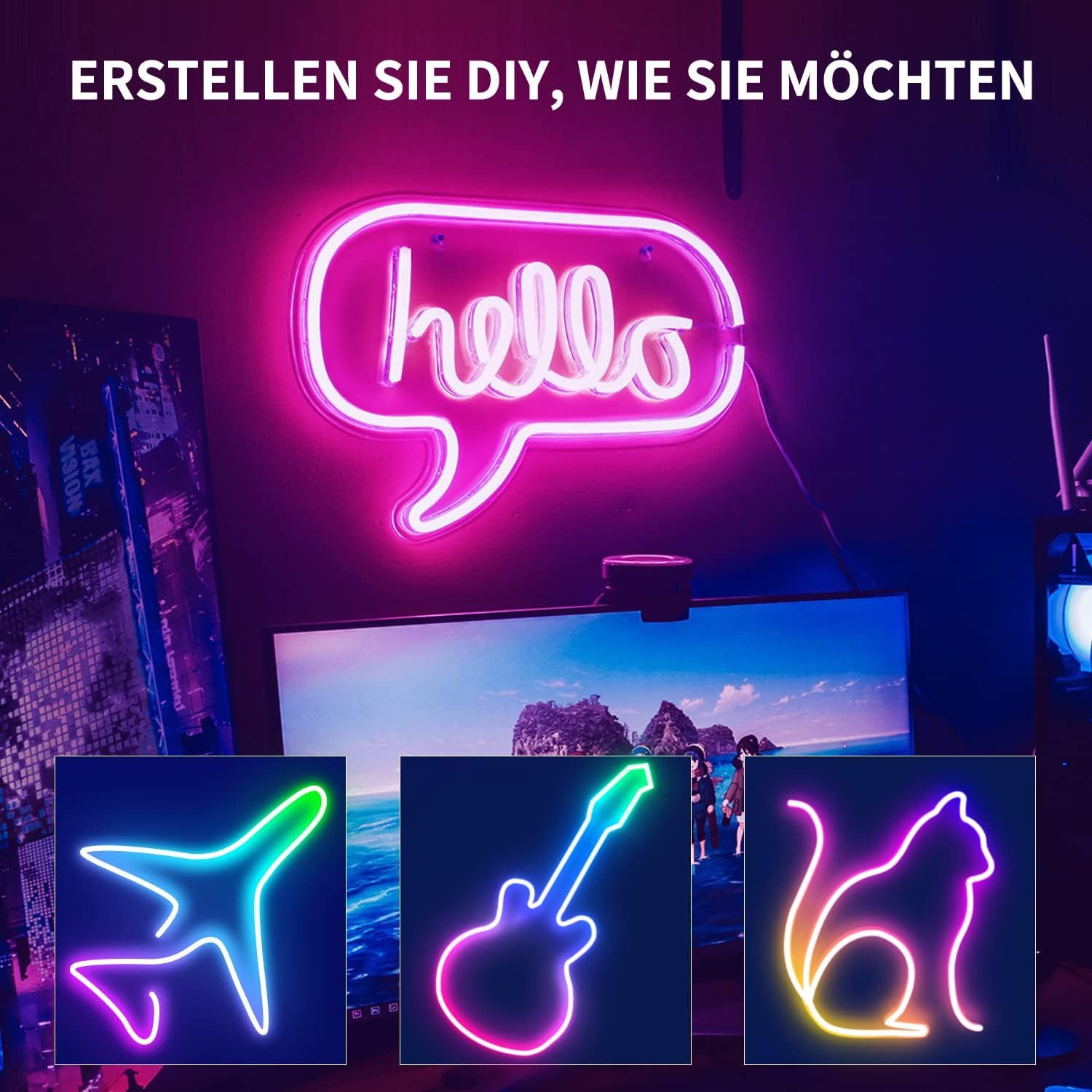 TUWENA LED Stripe 10m Neon, mit Fernbedienung, Wasserdichte Flexible, RGB Seil Lampe, Anwendbar auf Schlafzimmer, Raum und Außendekoration