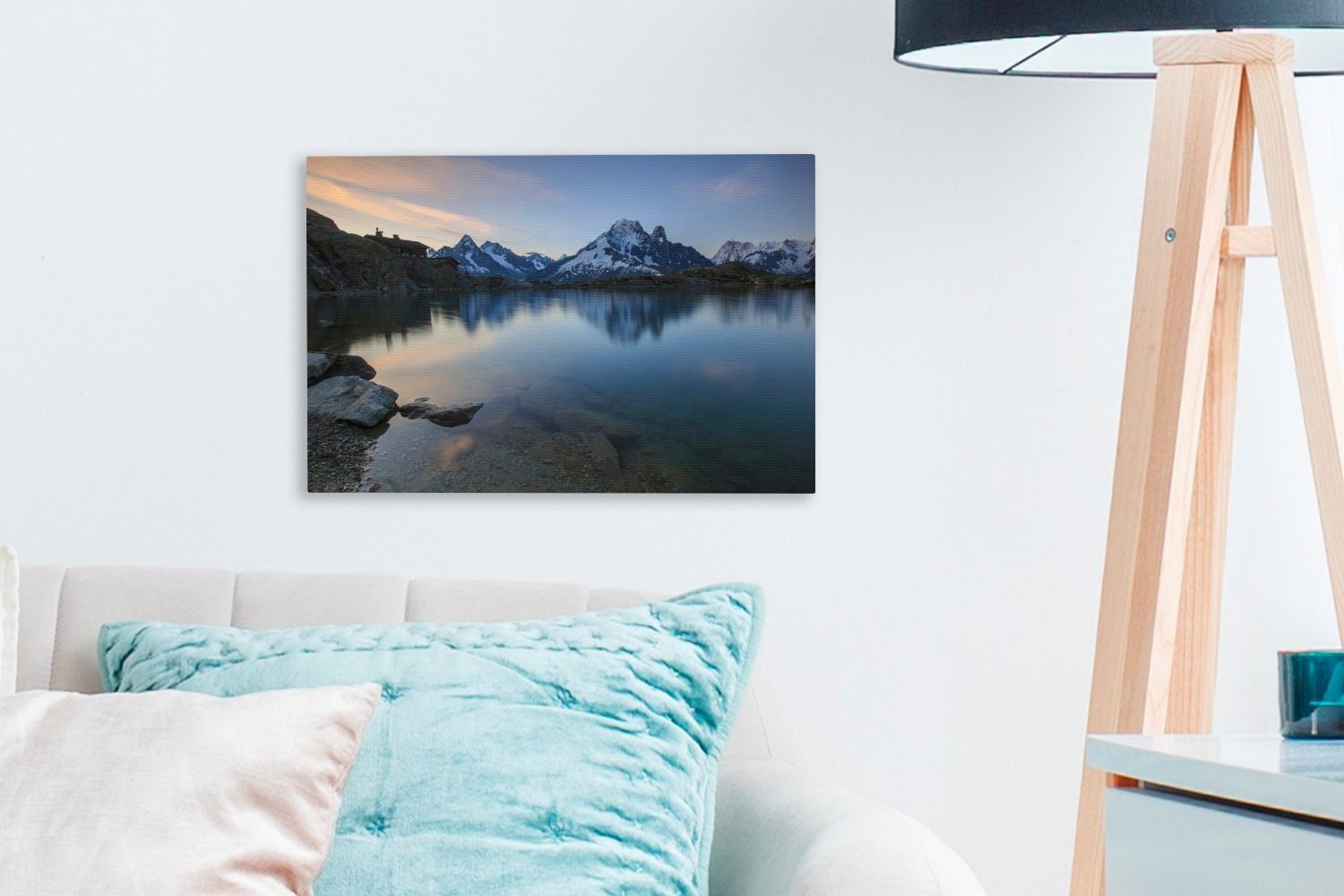Wunderschöne Aufhängefertig, See OneMillionCanvasses® Wanddeko, Leinwandbilder, aus, 30x20 Leinwandbild auf den Blanc vom Mont Wandbild St), (1 Aussicht cm