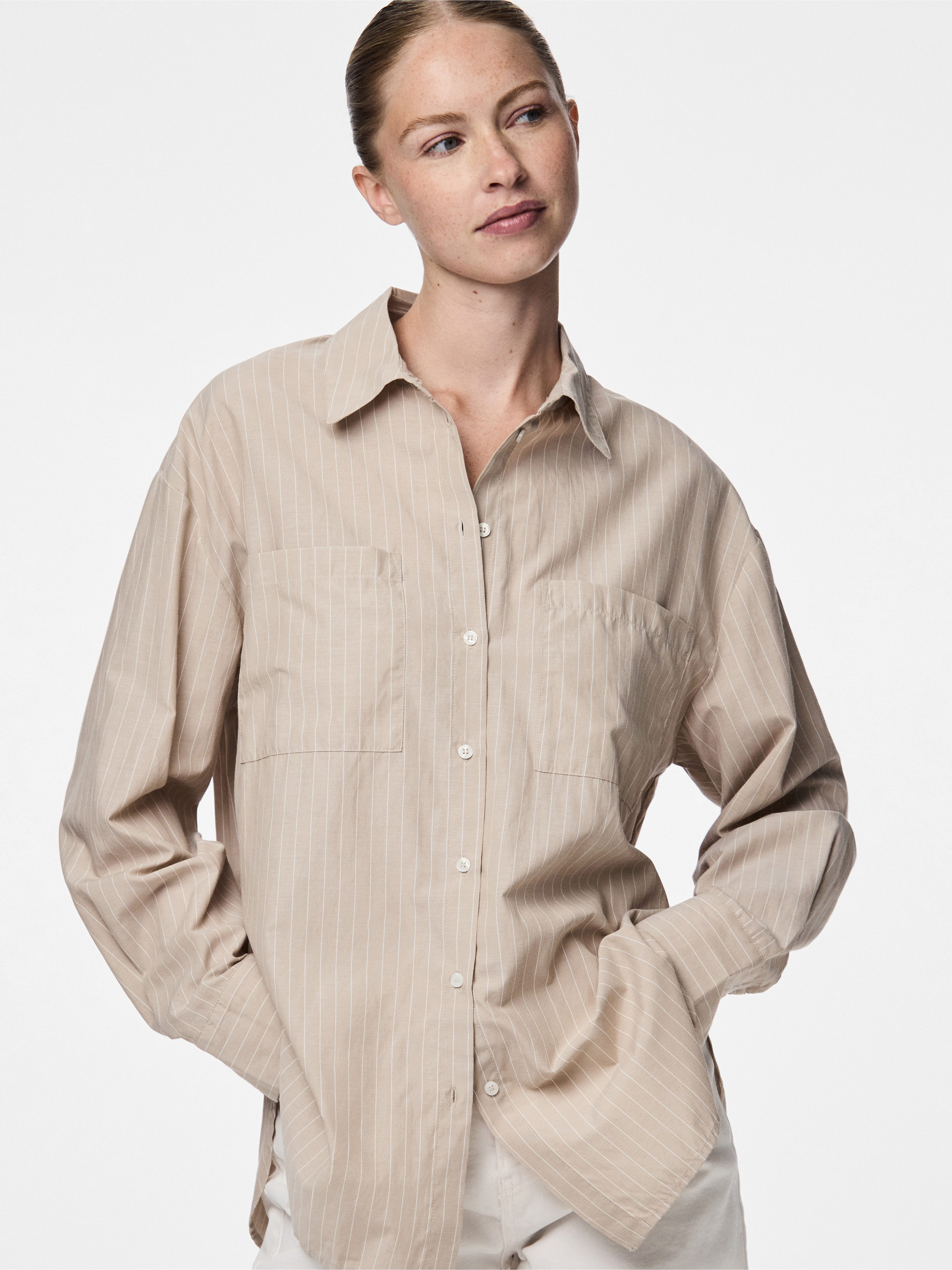 pieces Hemdbluse PCMELIA LS LOOSE SHIRT WVN NOOS BC mit abgerundetem Saum