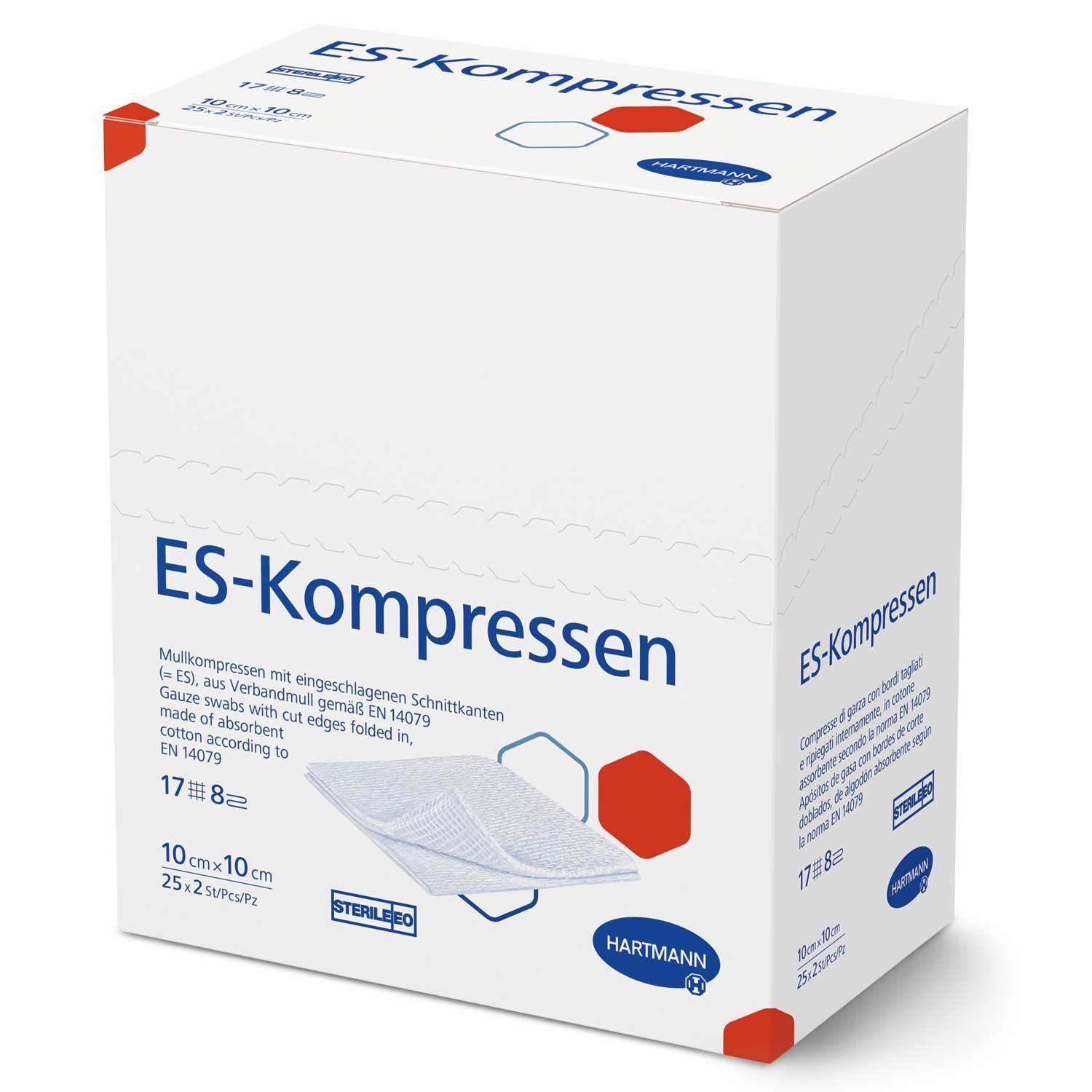 PAUL HARTMANN AG Erste-Hilfe-Set HARTMANN ES-Kompressen Mullkompressen 10 x 10 cm 25 x 2 Stück, (Packung, 50 St), steril, saugfähig, 8-fach gelegt, 17-fädig