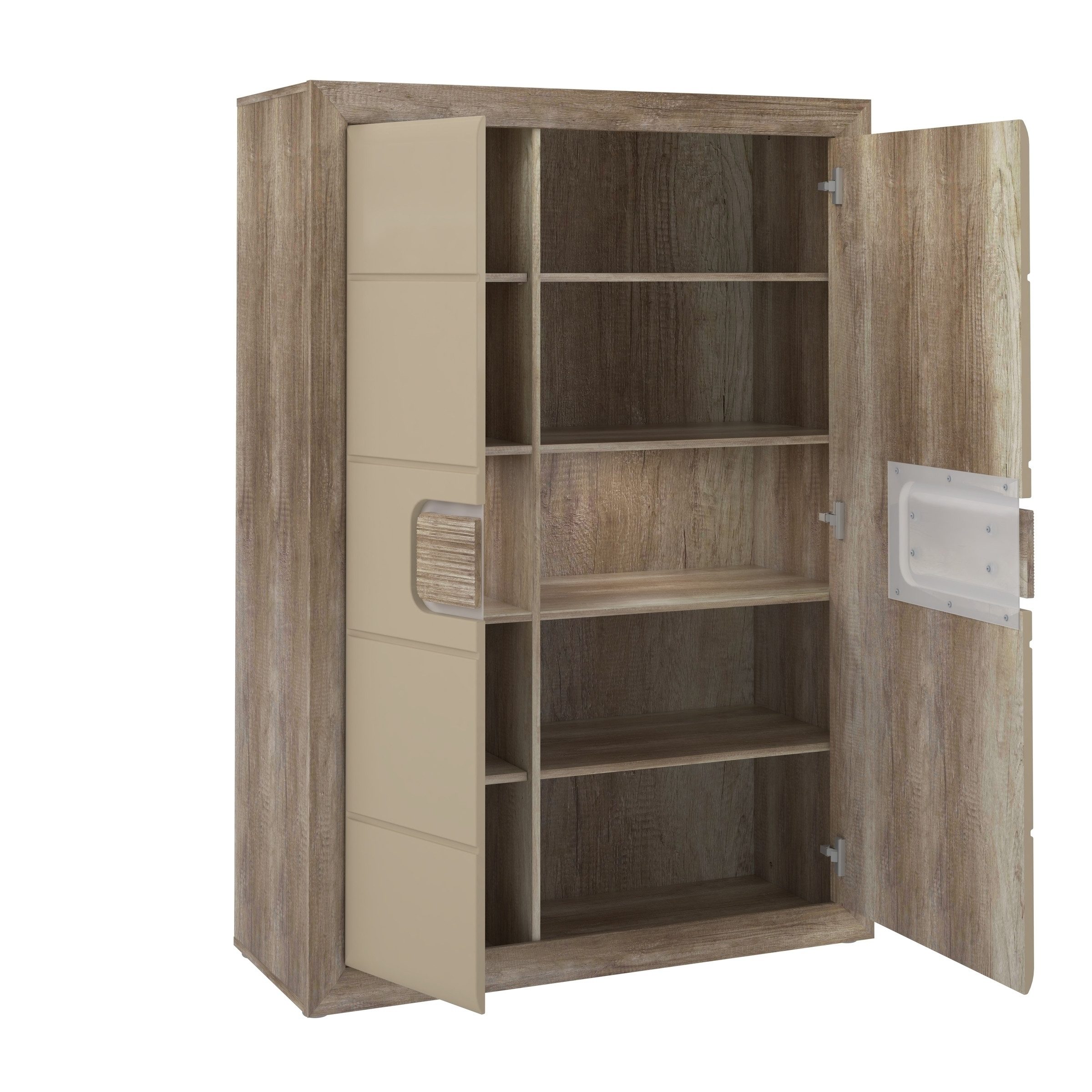 freiraum Highboard TIZANO, LED, in Eiche Antik Dekor / Beige Glanz - 108,8x155,4x41,3cm (BxHxT)