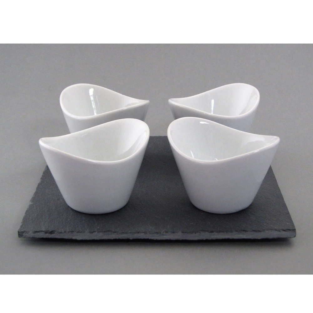 Gasper Dekoobjekt SCHIEFER-PLATTE QUADRATISCH ca 15x15cm mit 4 BECHERN.