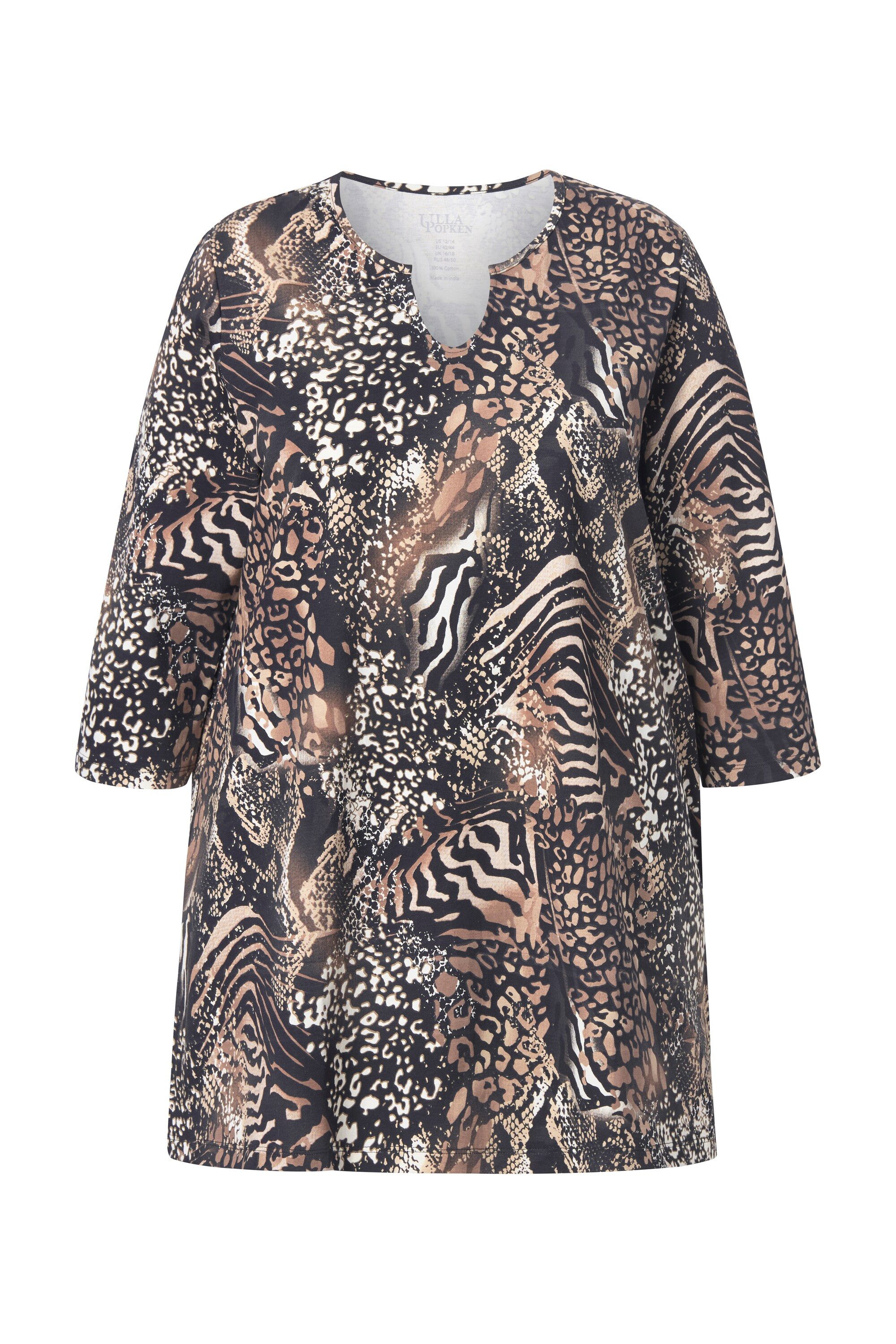 Ulla Popken Longshirt Longshirt A-Linie Tunika-Ausschnitt 3/4-Arm günstig online kaufen